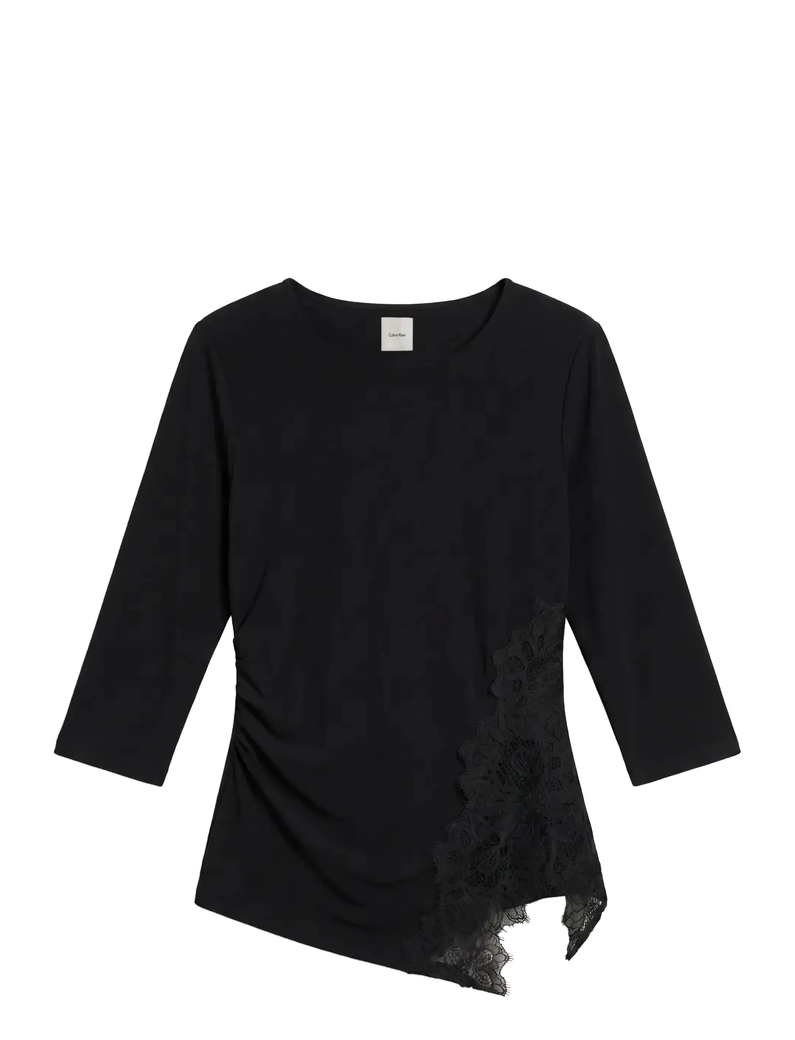 Calvin Klein - SS CREPE JERSEY ASSYM LACE TOP - long sleeved blouses - black - 1