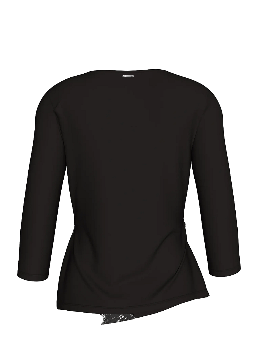 Calvin Klein - SS CREPE JERSEY ASSYM LACE TOP - long sleeved blouses - black - 2