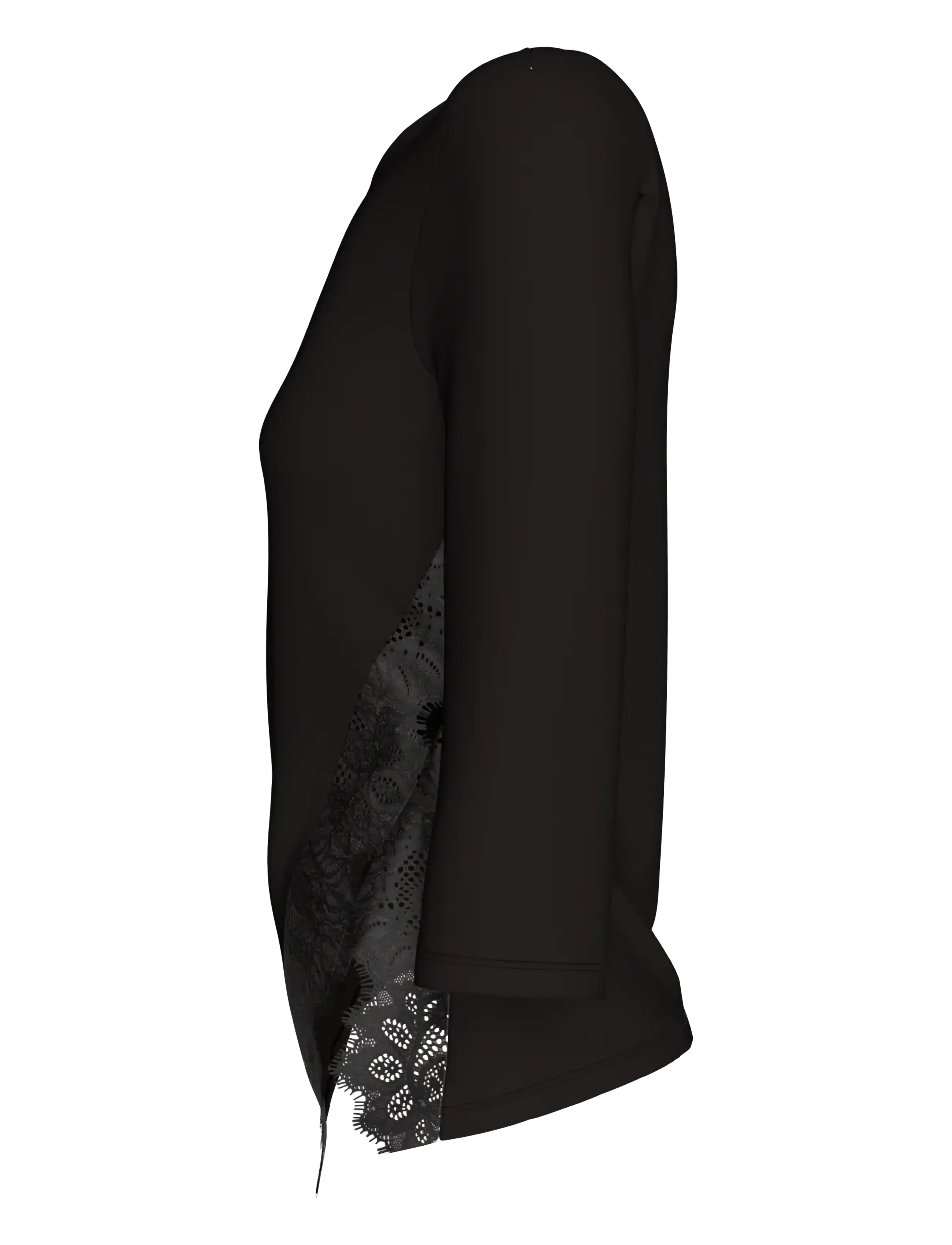 Calvin Klein - SS CREPE JERSEY ASSYM LACE TOP - long sleeved blouses - black - 3