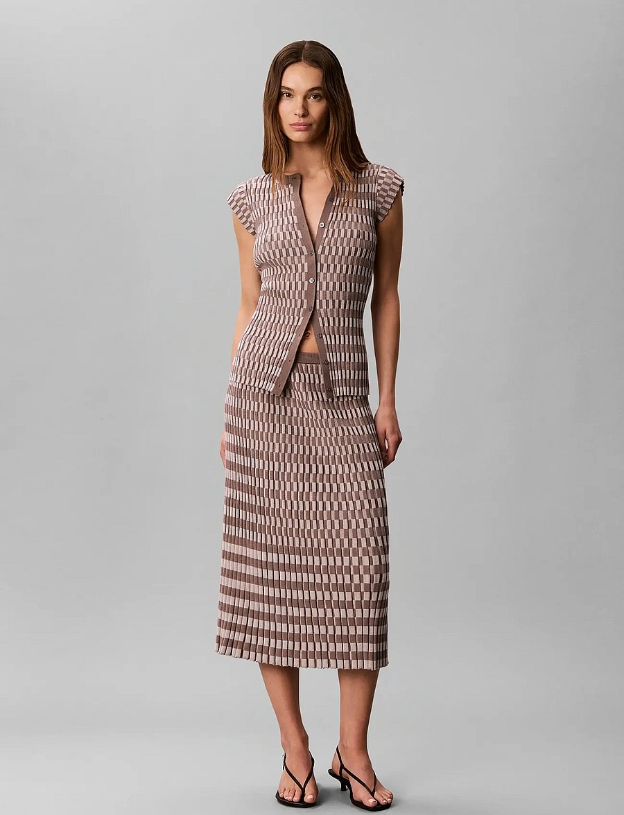 Calvin Klein - CHECKERED PLAID RIB SKIRT - stickade kjolar - ashes of roses - 0