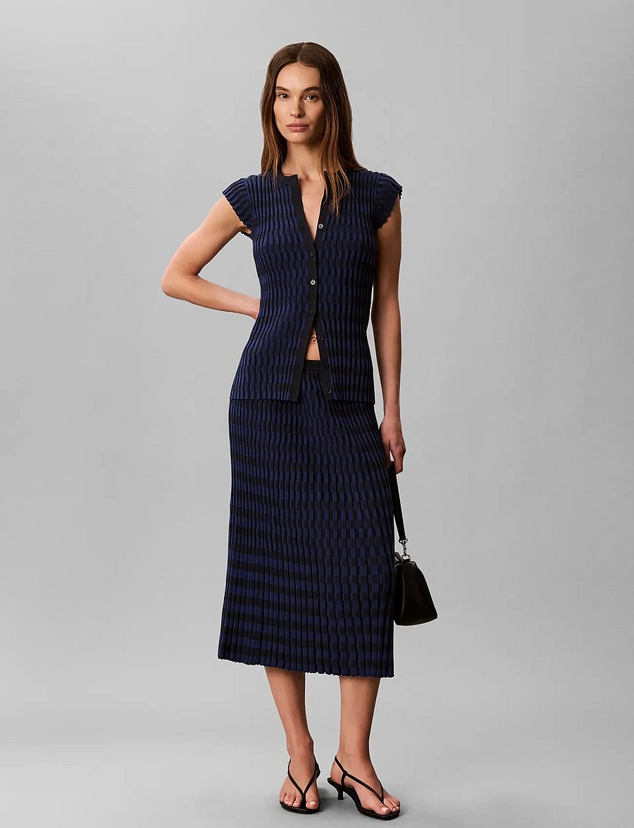 Calvin Klein - CHECKERED PLAID RIB SKIRT - stickade kjolar - estate blue - 0