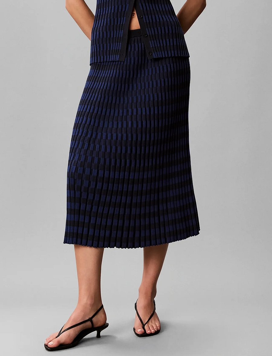 Calvin Klein - CHECKERED PLAID RIB SKIRT - stickade kjolar - estate blue - 3