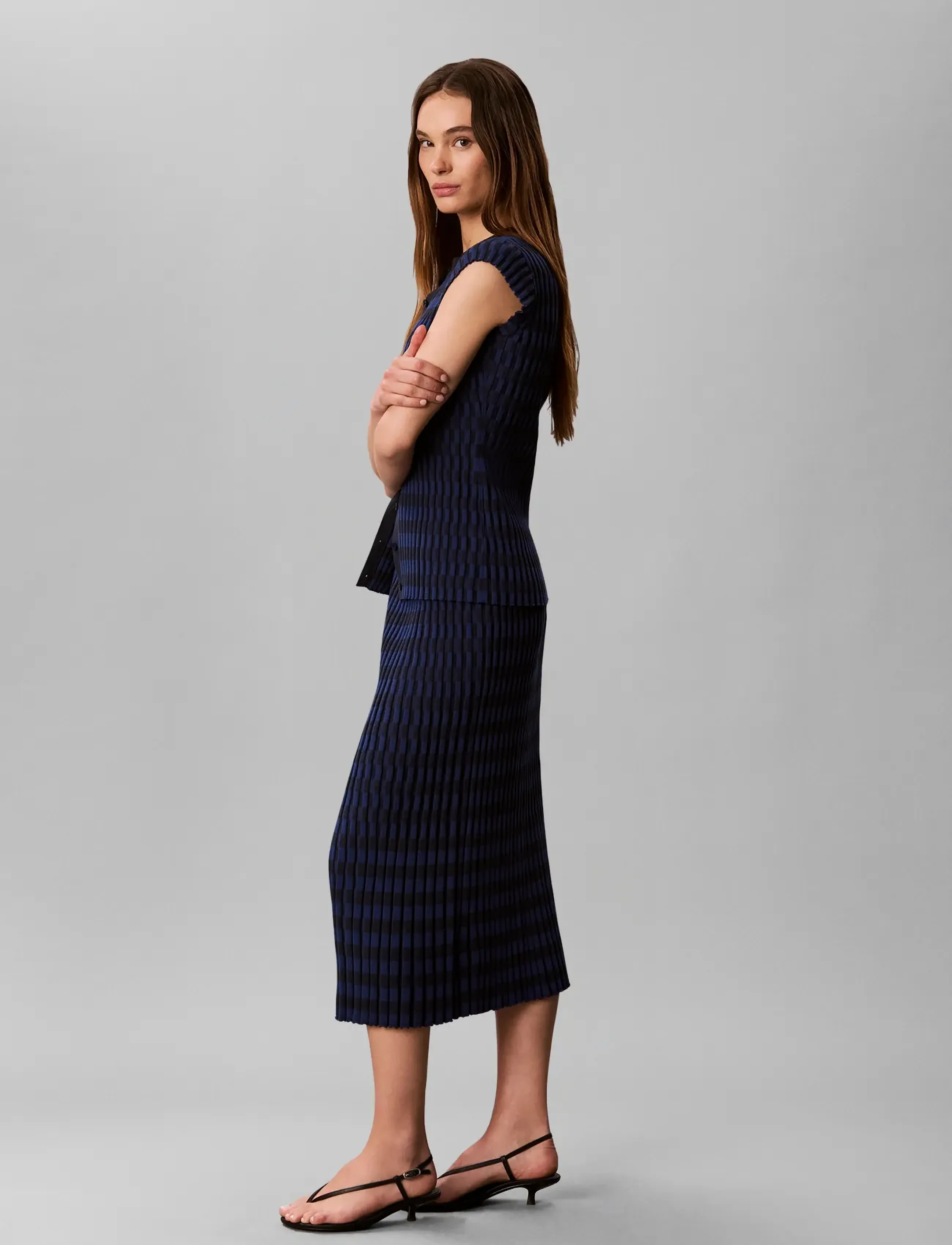 Calvin Klein - CHECKERED PLAID RIB SKIRT - stickade kjolar - estate blue - 5