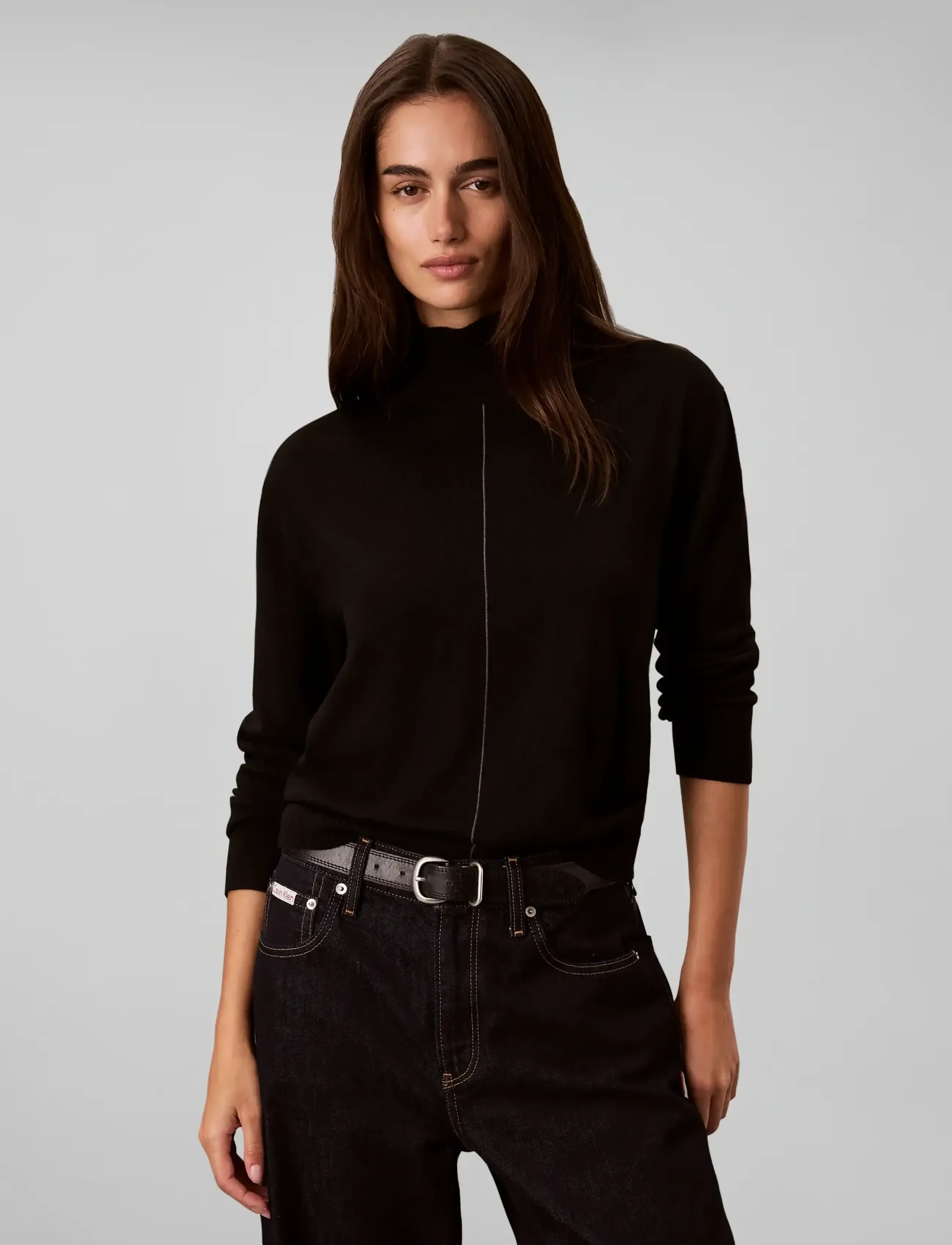 Calvin Klein MERINO BLEND TNECK - Fødselsdag - BLACK / black