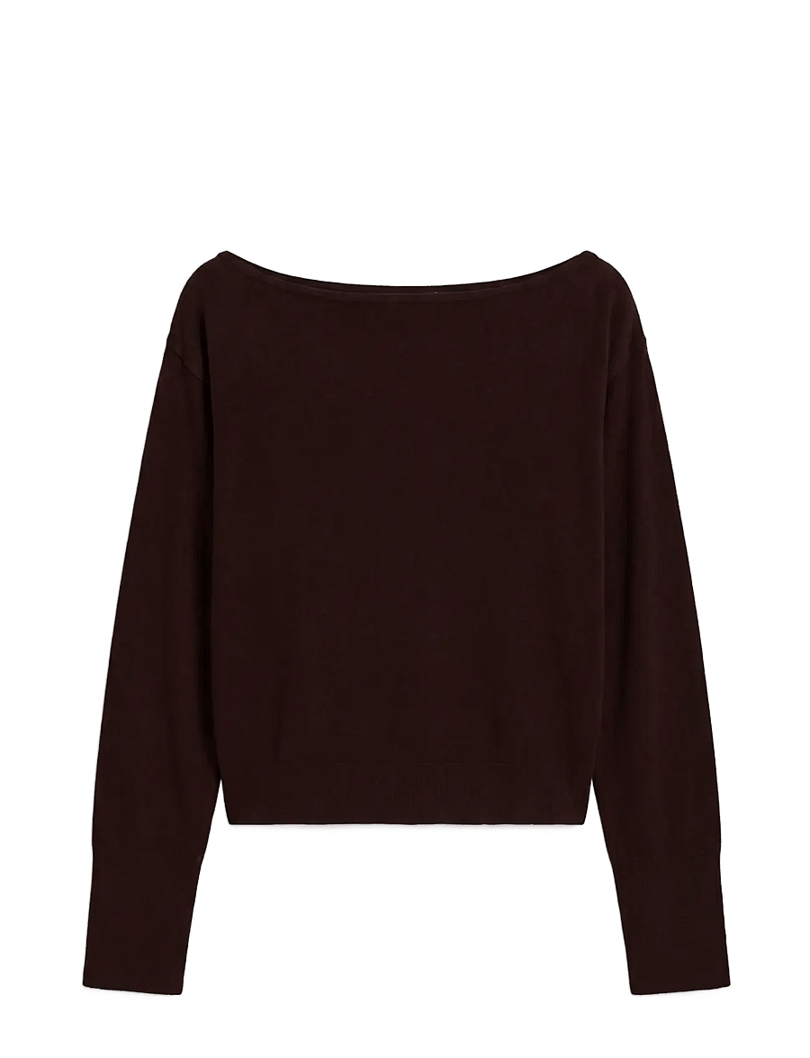 Calvin Klein - MERINO BLEND OPEN NECK SWEATER - striktrøjer - rich brown - 1