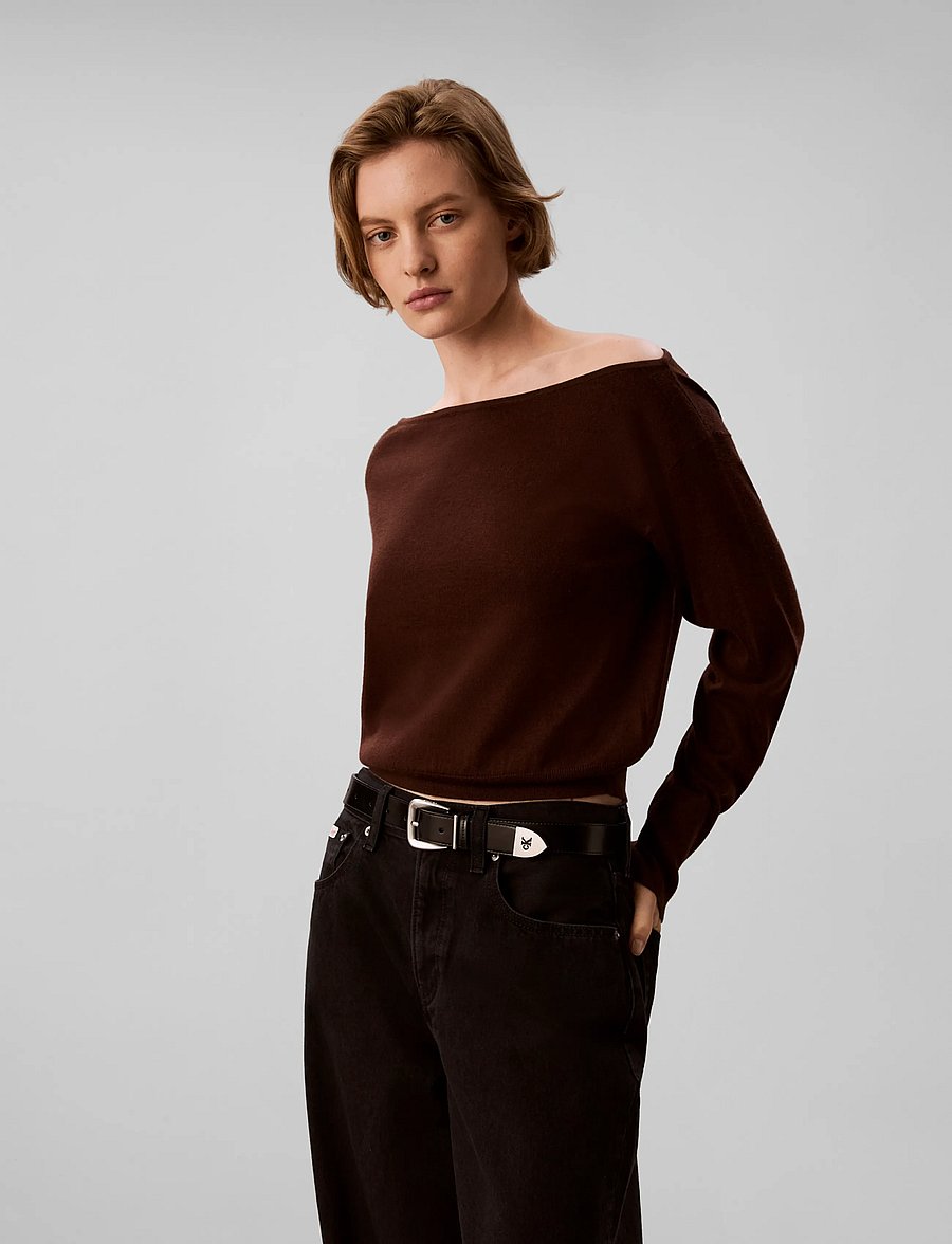 Calvin Klein - MERINO BLEND OPEN NECK SWEATER - striktrøjer - rich brown - 3