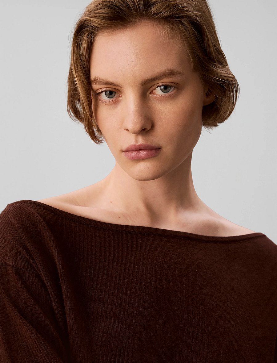 Calvin Klein - MERINO BLEND OPEN NECK SWEATER - striktrøjer - rich brown - 4