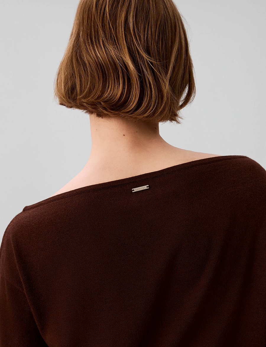 Calvin Klein - MERINO BLEND OPEN NECK SWEATER - striktrøjer - rich brown - 5