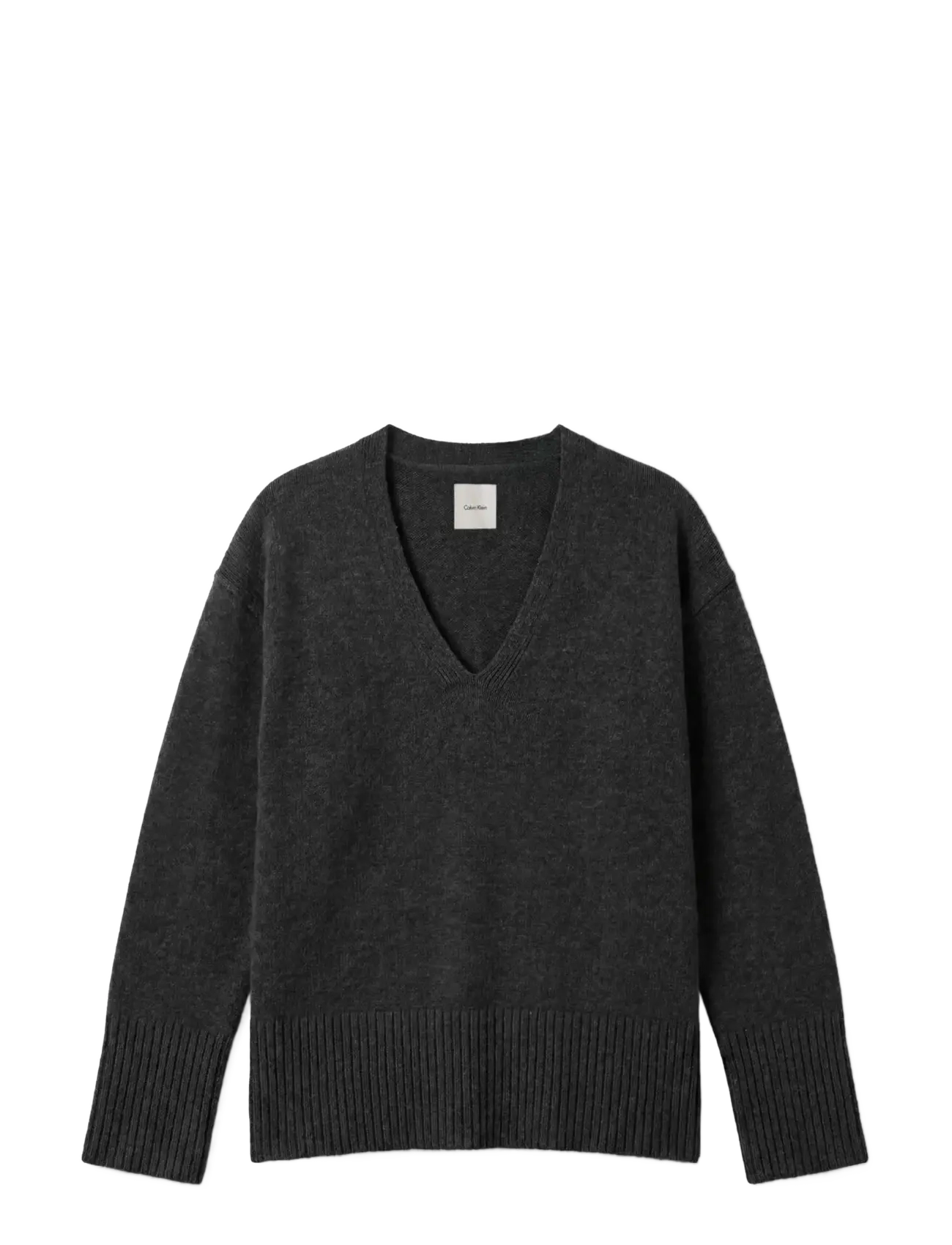 Calvin Klein LUX WOOL VNECK SWEATER - Kläder - B85 GUNMETAL HEATHER / grey