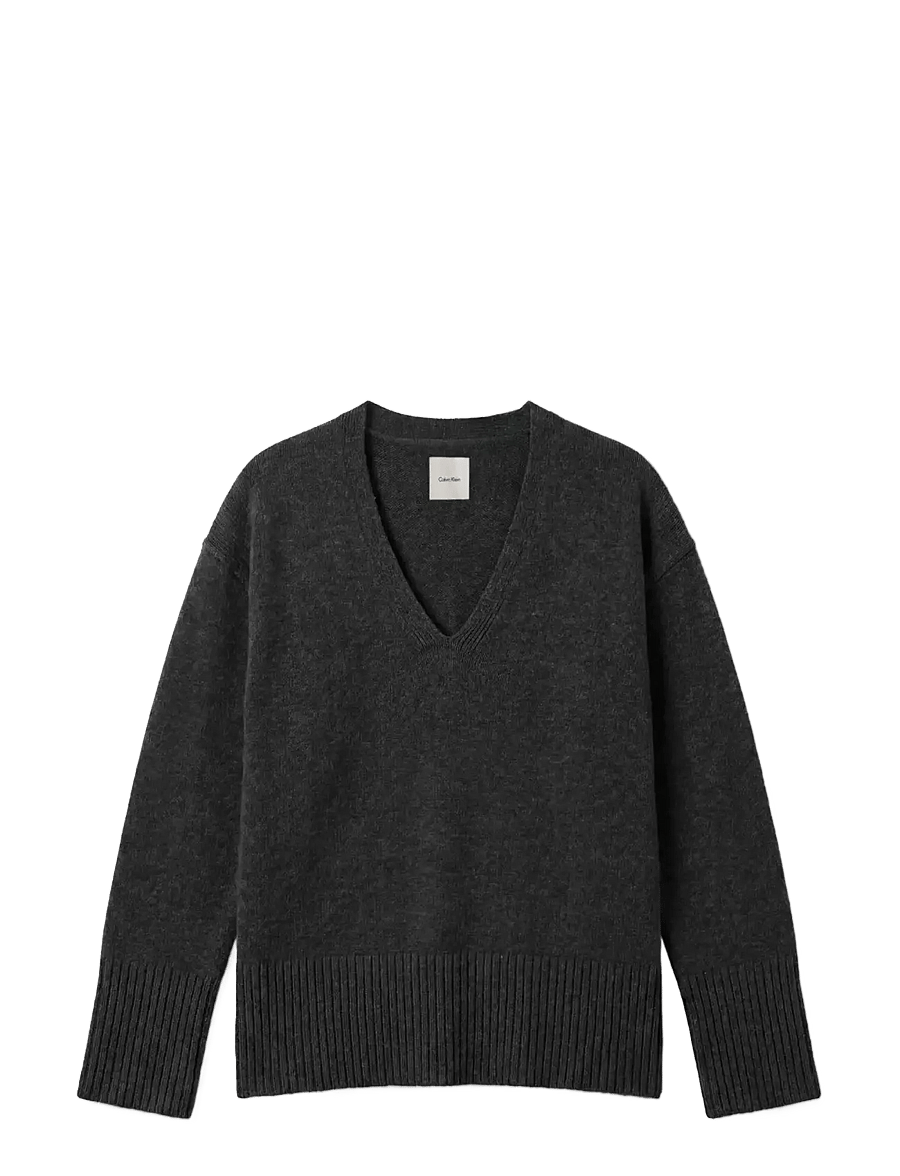 Calvin Klein - LUX WOOL VNECK SWEATER - stickade tröjor - b85 gunmetal heather - 1
