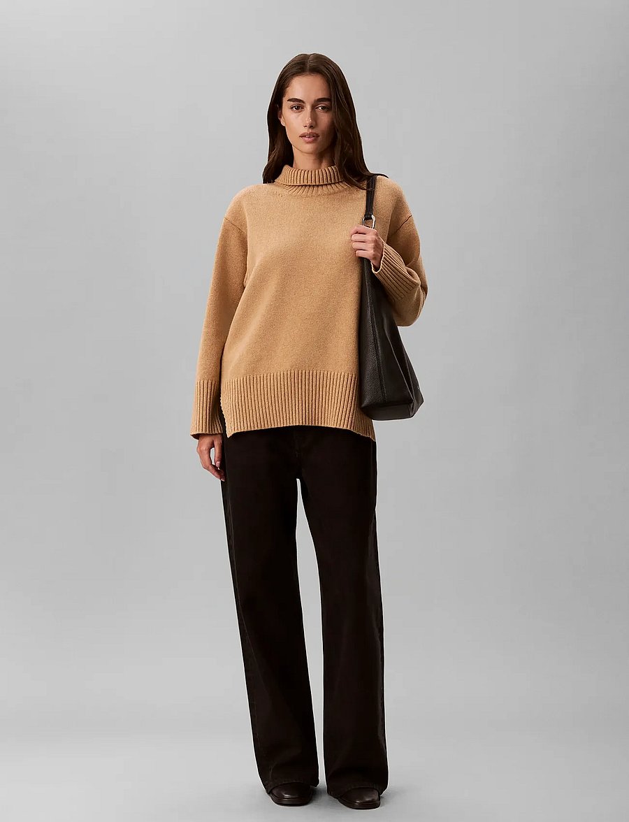 Calvin Klein - LUX WOOL TNECK SWEATER - rullekraver - bronze flash melange b2305 - 0