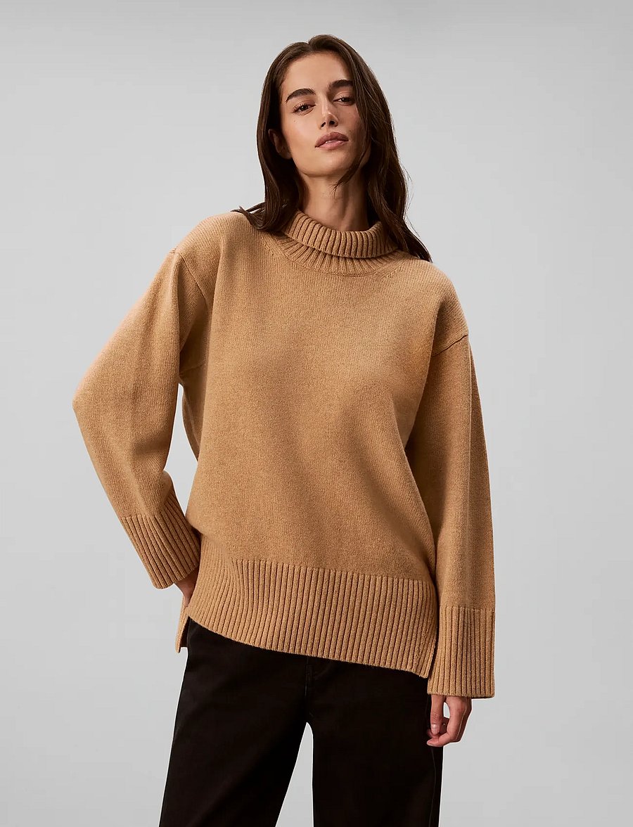 Calvin Klein - LUX WOOL TNECK SWEATER - rullekraver - bronze flash melange b2305 - 3