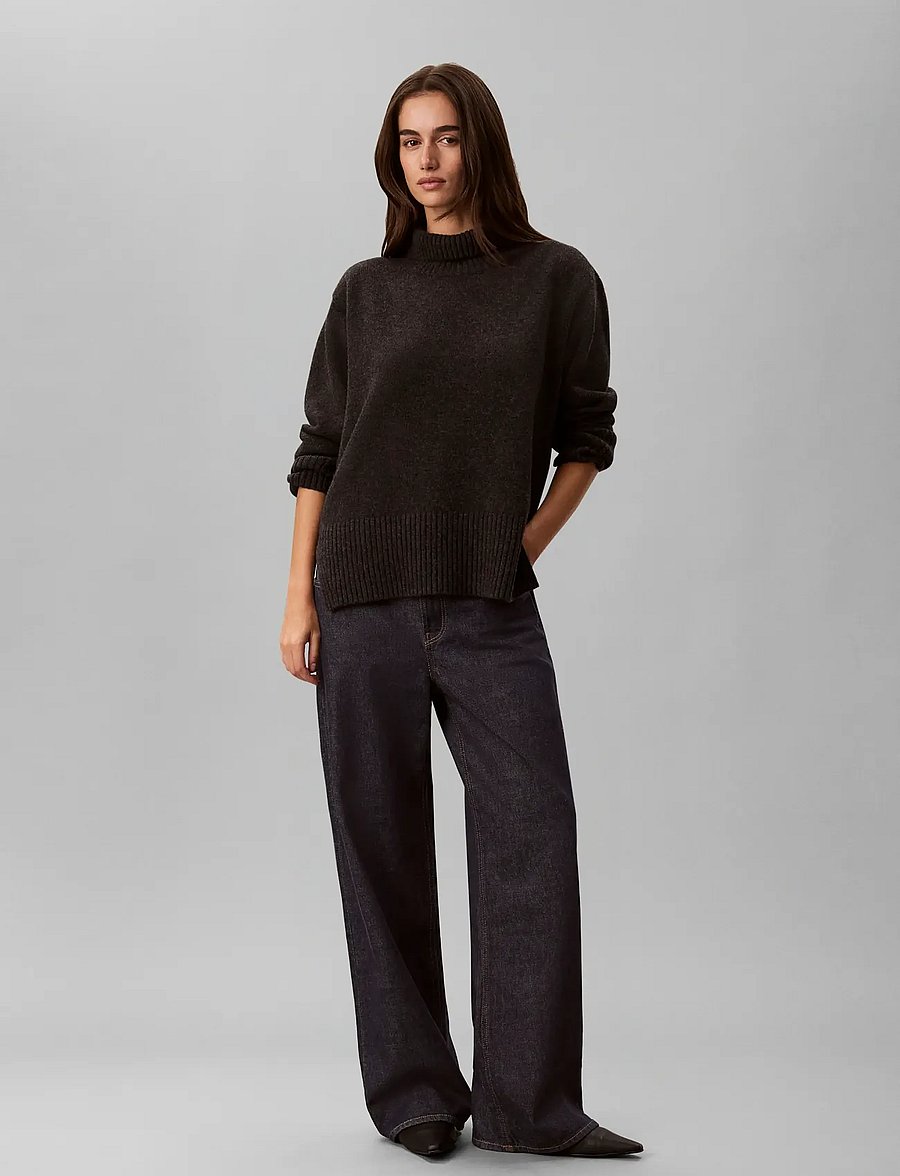 Calvin Klein - LUX WOOL TNECK SWEATER - rullekraver - b85 gunmetal heather - 0