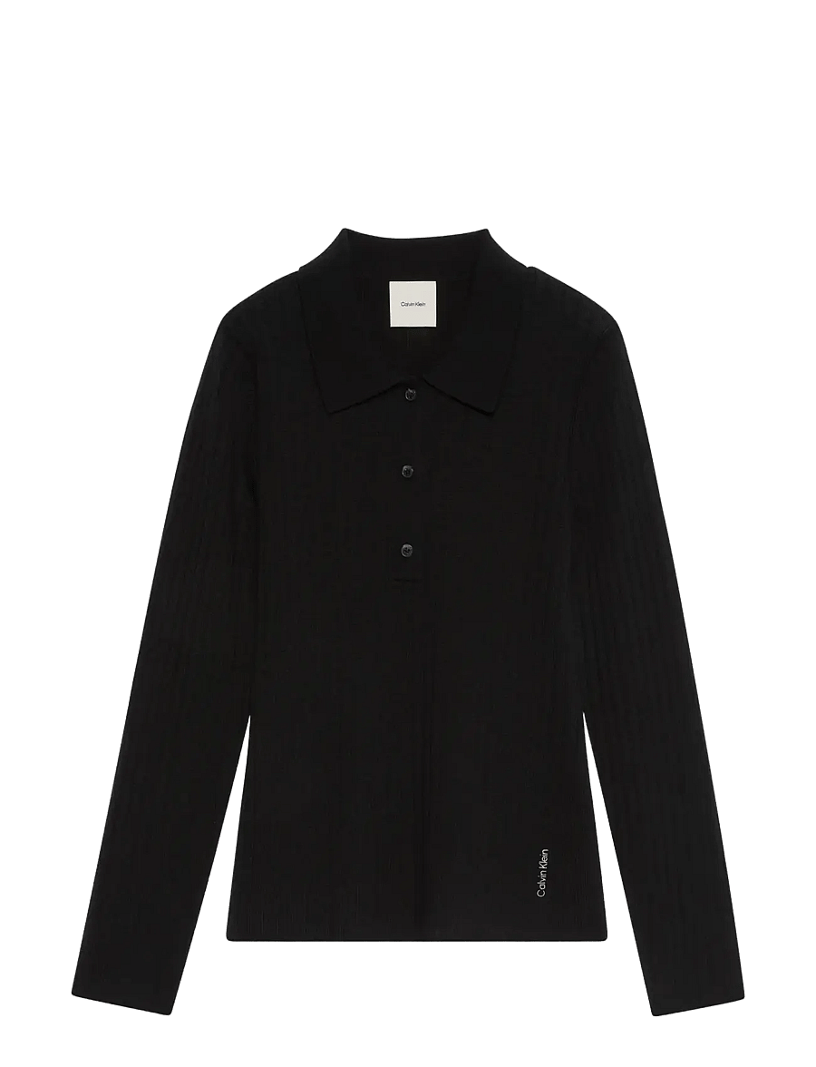 Calvin Klein - 100% MERINO LS POLO - poloer - black - 1