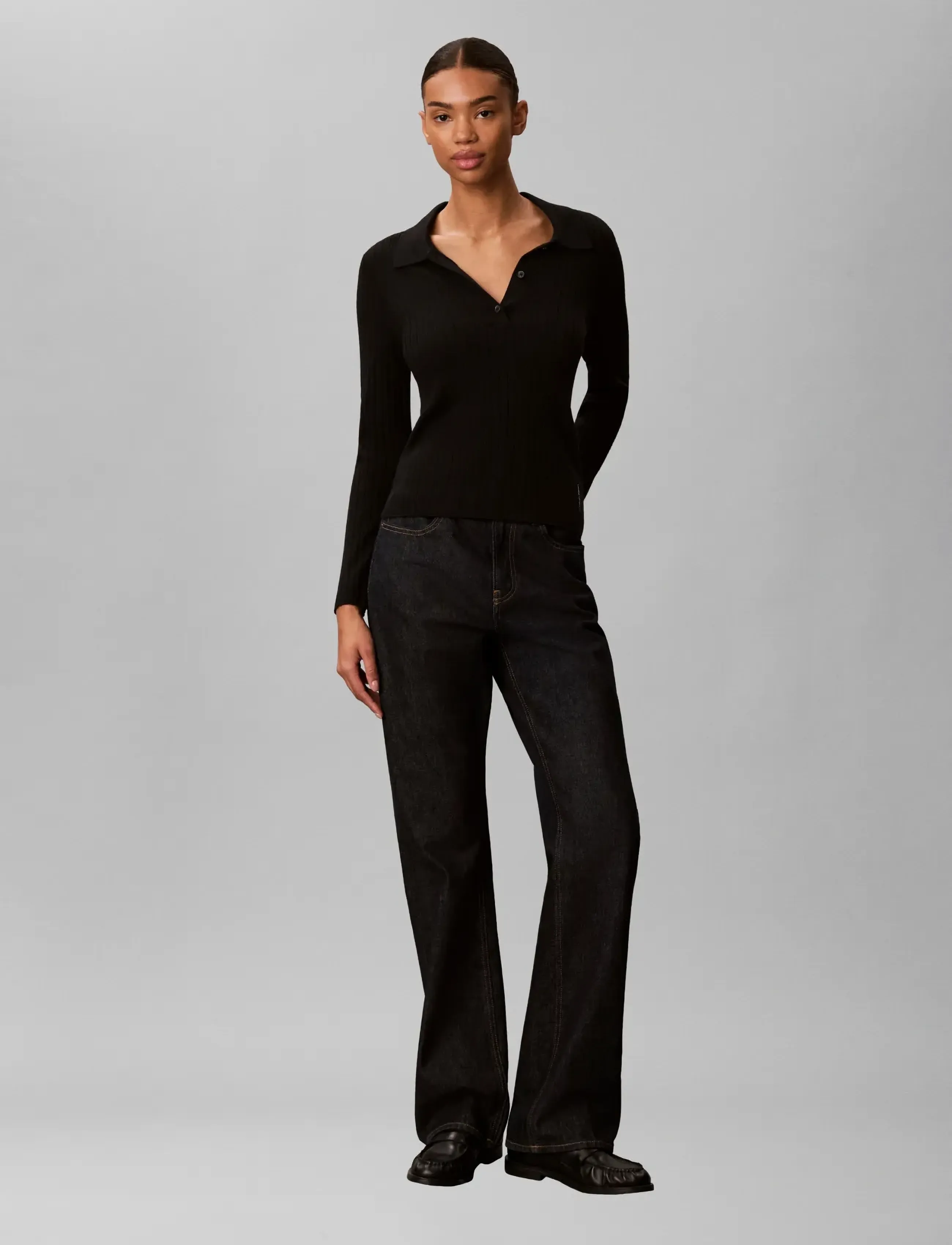 Calvin Klein 100% MERINO LS POLO - Calvin Klein - BLACK / black