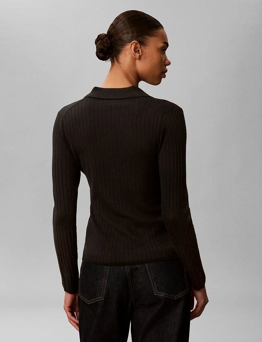 Calvin Klein - 100% MERINO LS POLO - poloer - black - 2