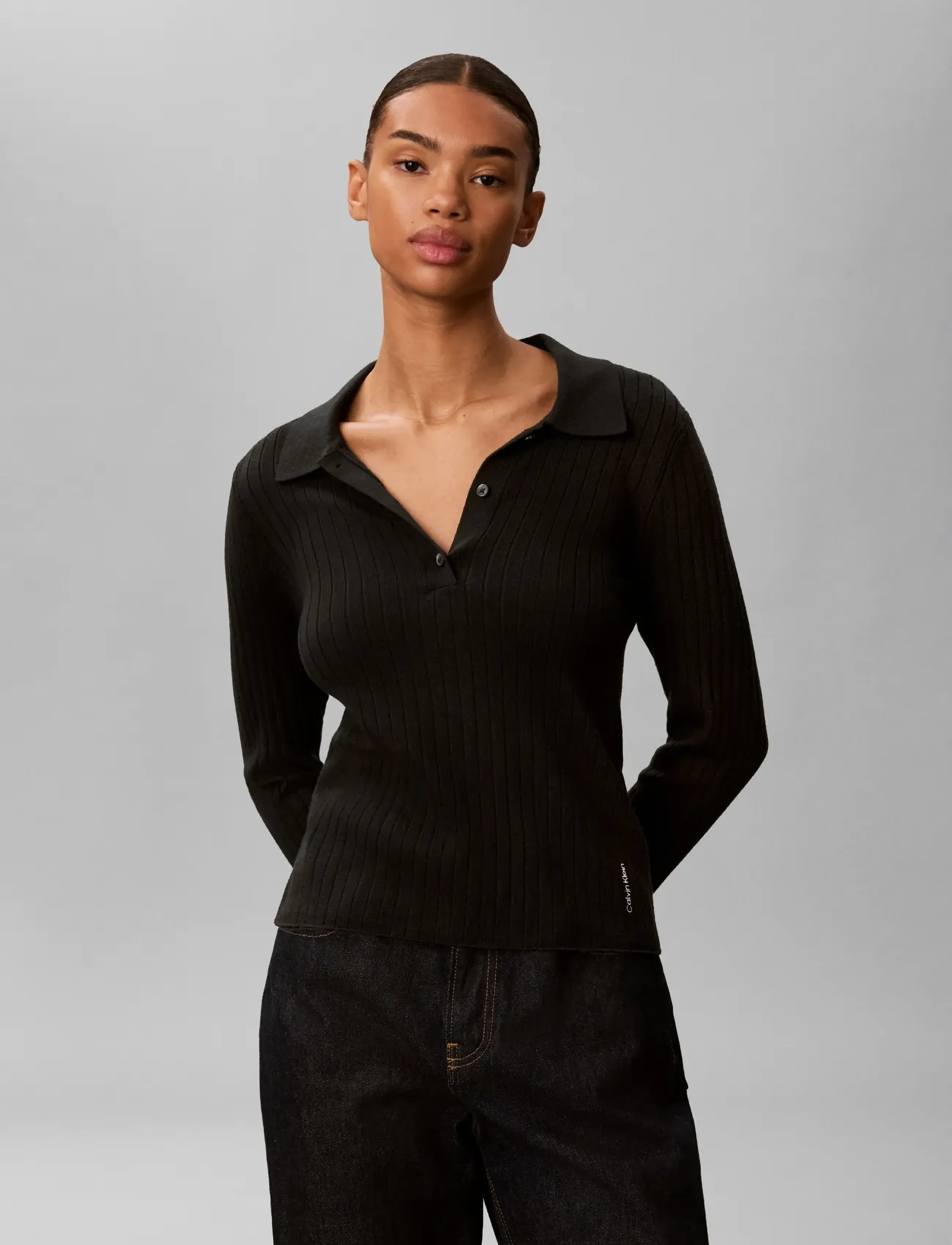 Calvin Klein - 100% MERINO LS POLO - poloer - black - 3
