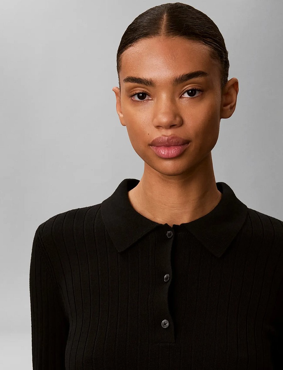 Calvin Klein - 100% MERINO LS POLO - poloer - black - 4
