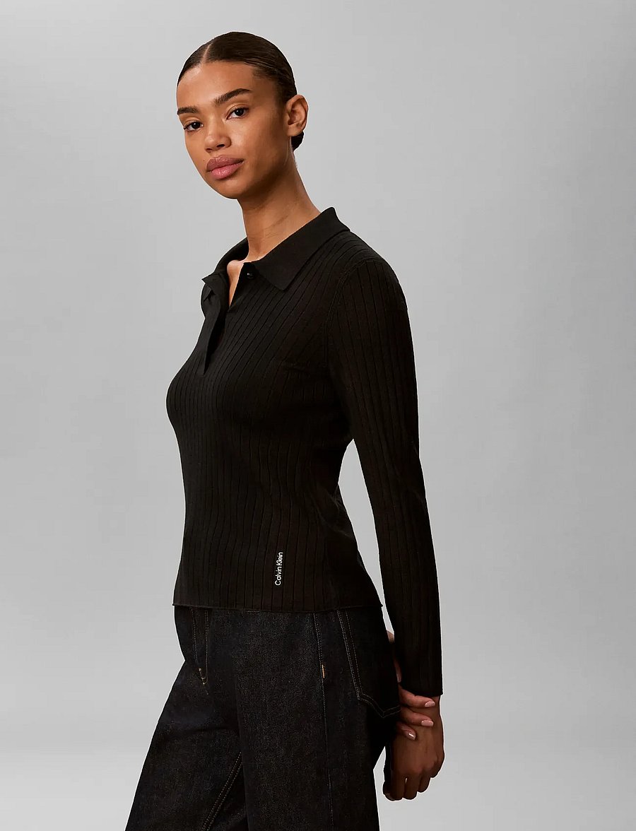 Calvin Klein - 100% MERINO LS POLO - poloer - black - 5