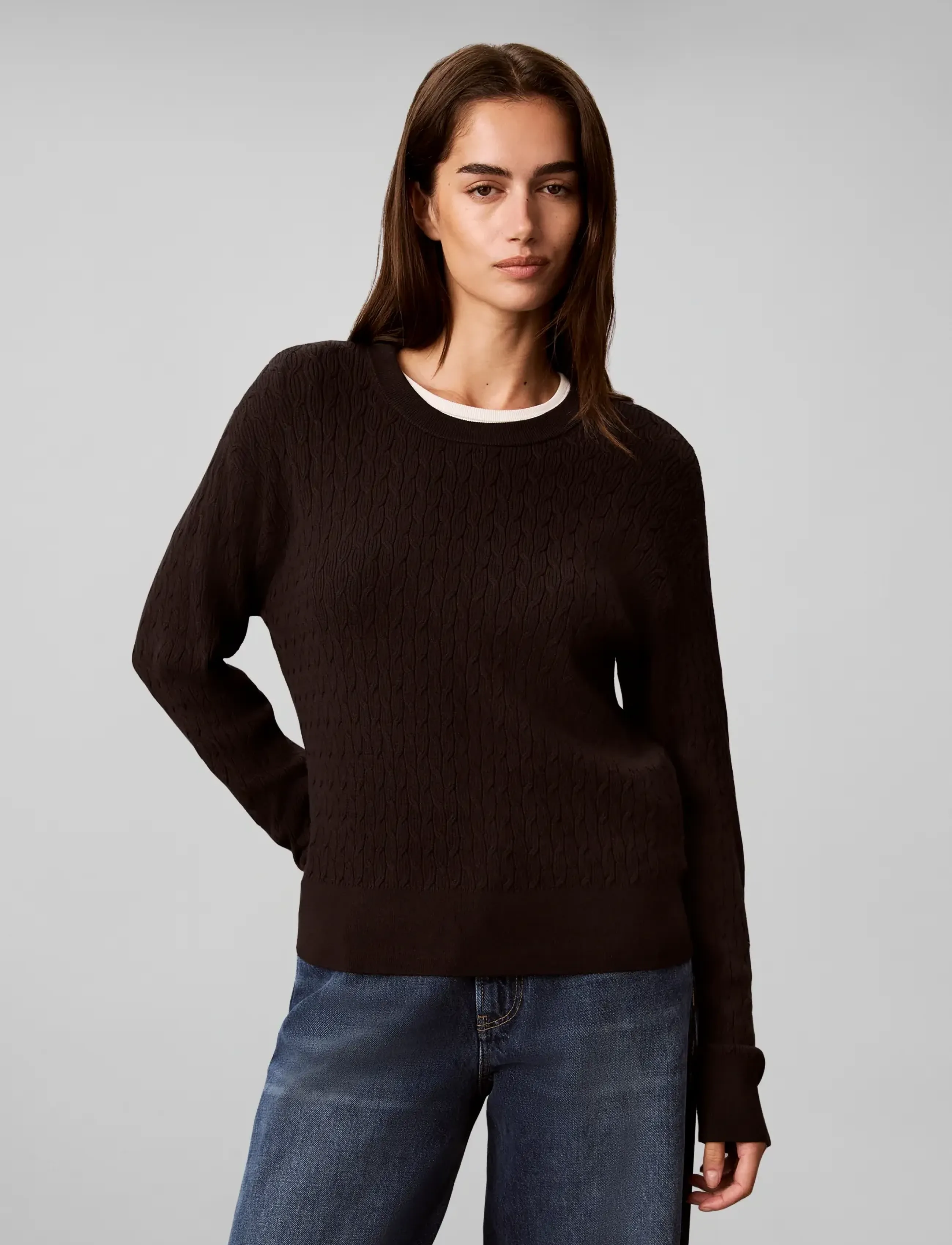 Calvin Klein Tech Knit Cable Pullover stickade tröjor dam – bild 3