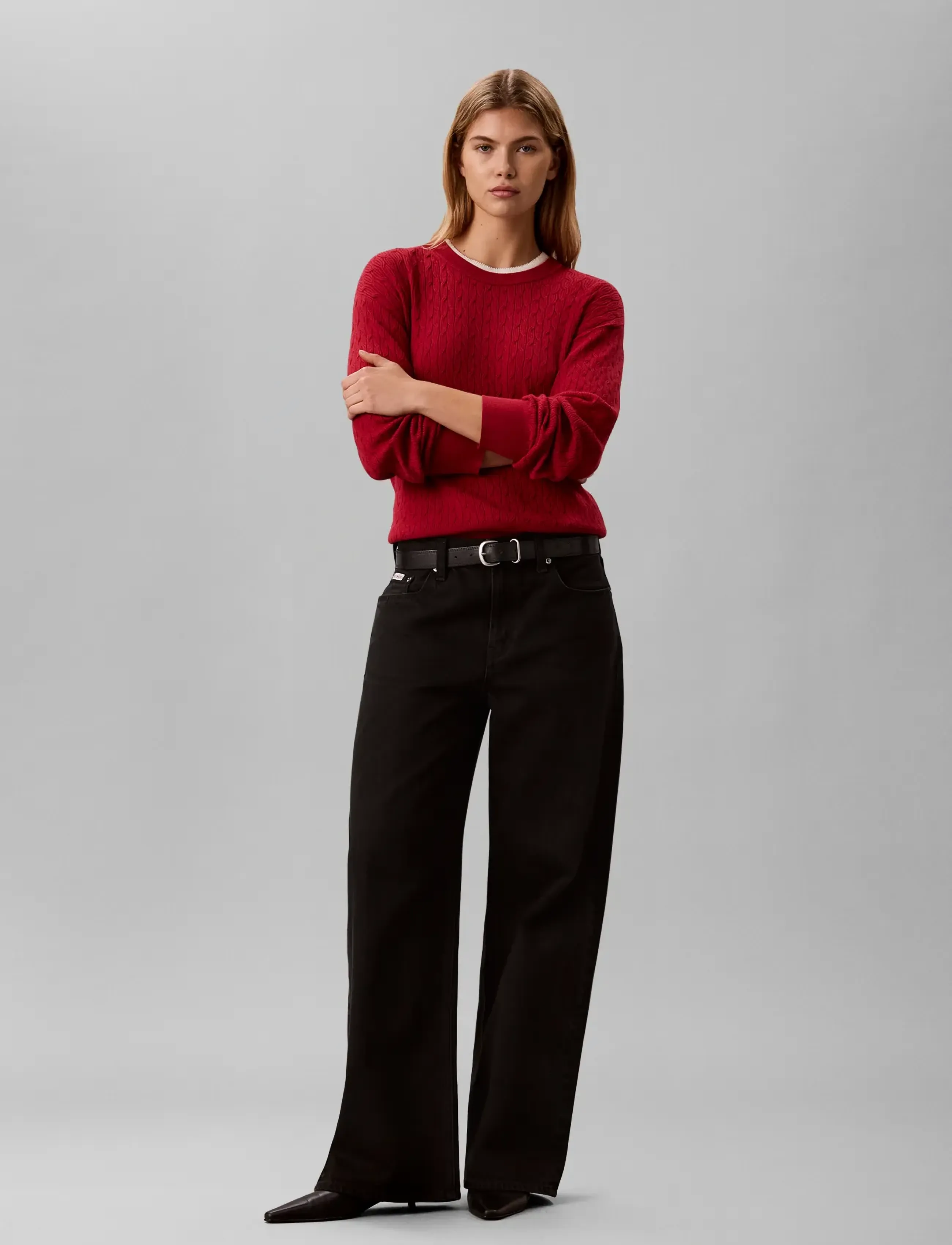 Calvin Klein - TECH KNIT CABLE PULLOVER - jumpers - rio red - 0