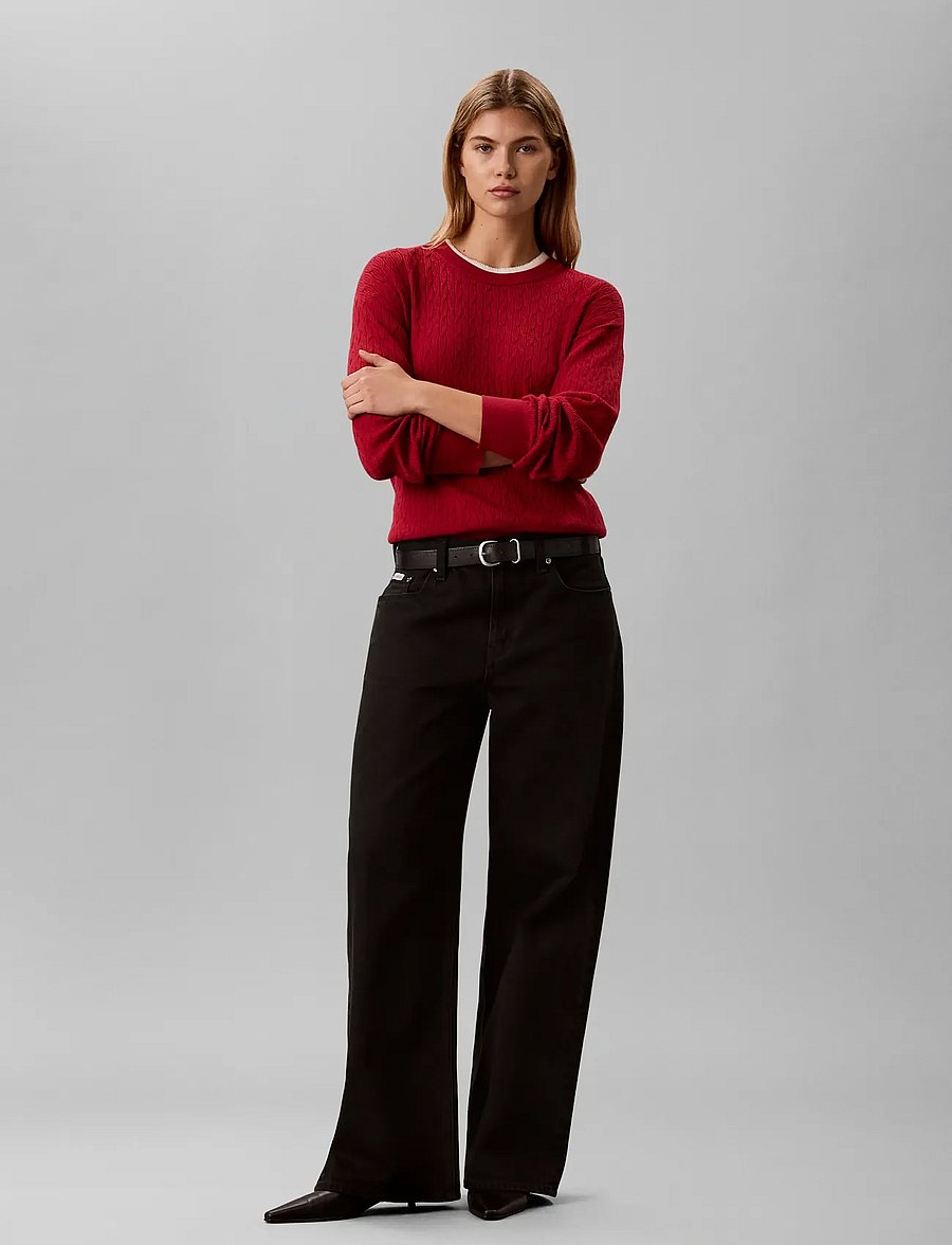 Calvin Klein - TECH KNIT CABLE PULLOVER - jumpers - rio red - 0