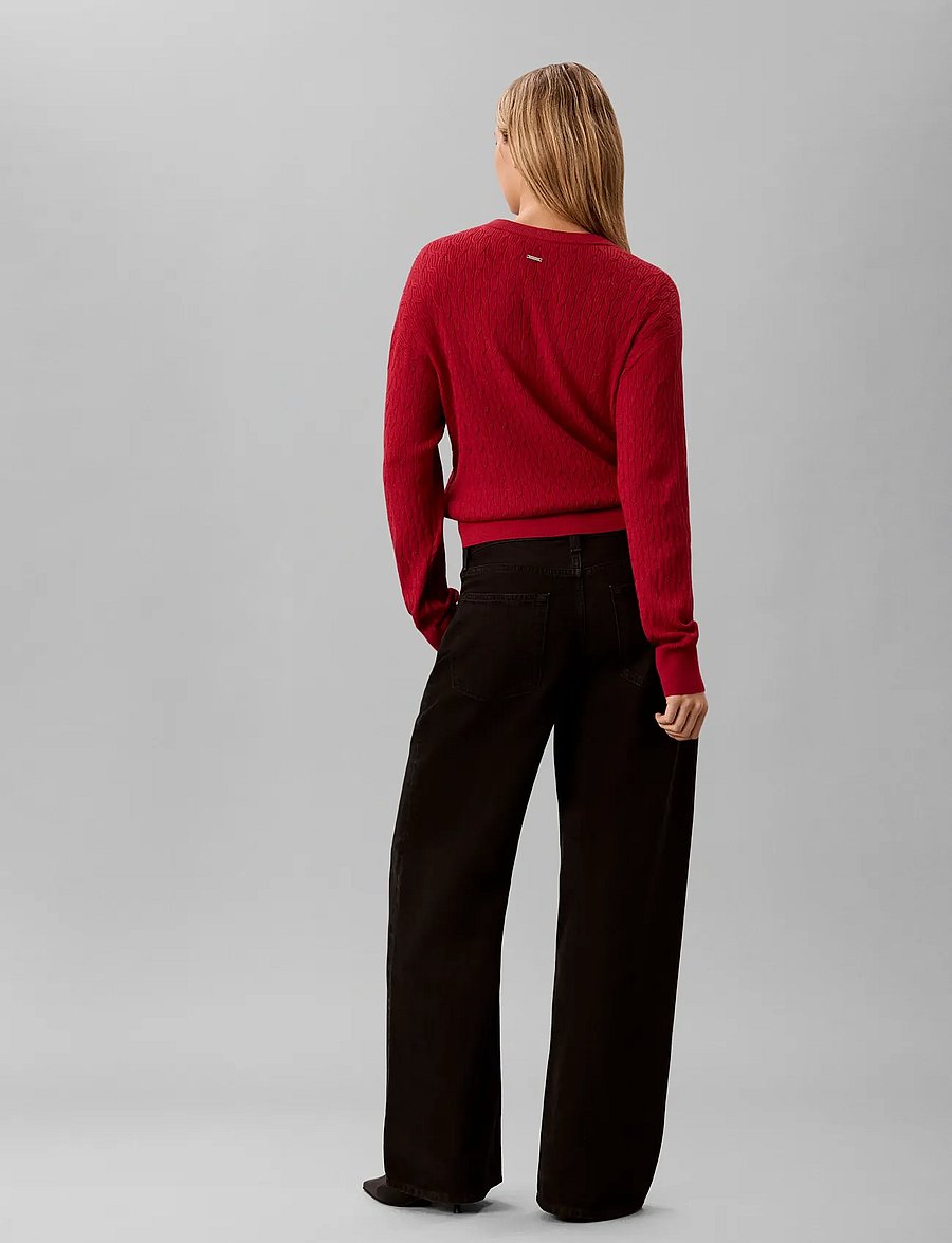Calvin Klein - TECH KNIT CABLE PULLOVER - jumpers - rio red - 2