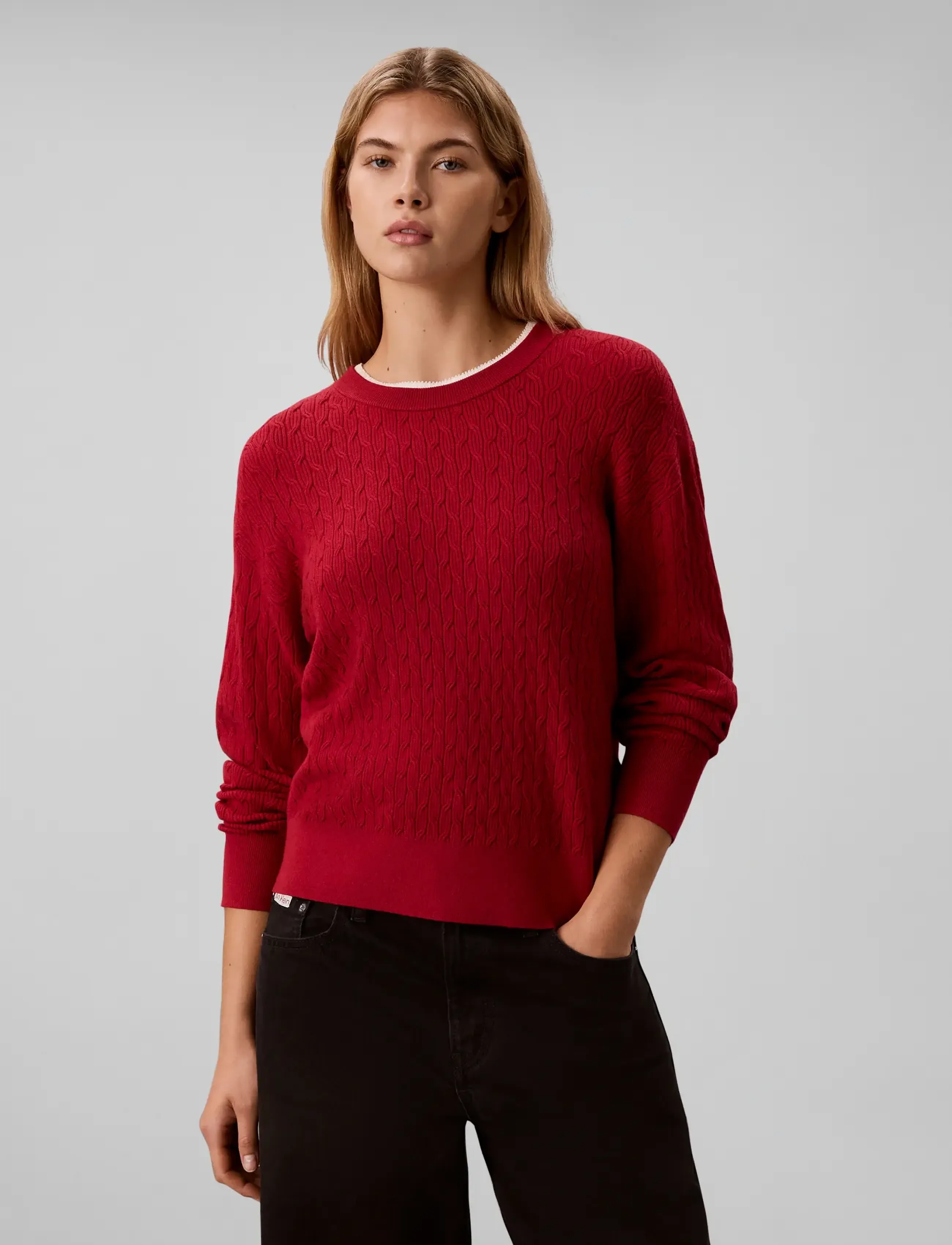 Calvin Klein Tech Knit Cable Pullover stickade tröjor dam – bild 3