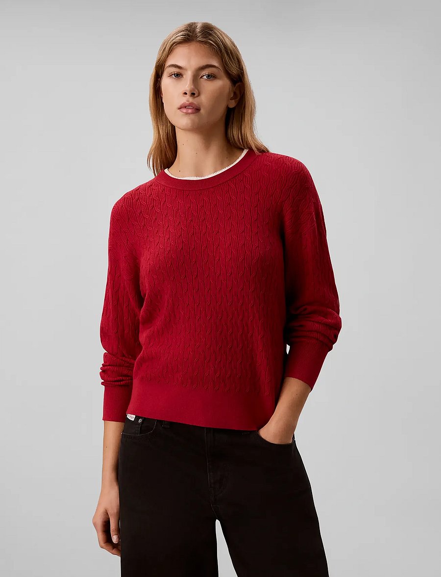 Calvin Klein - TECH KNIT CABLE PULLOVER - jumpers - rio red - 3