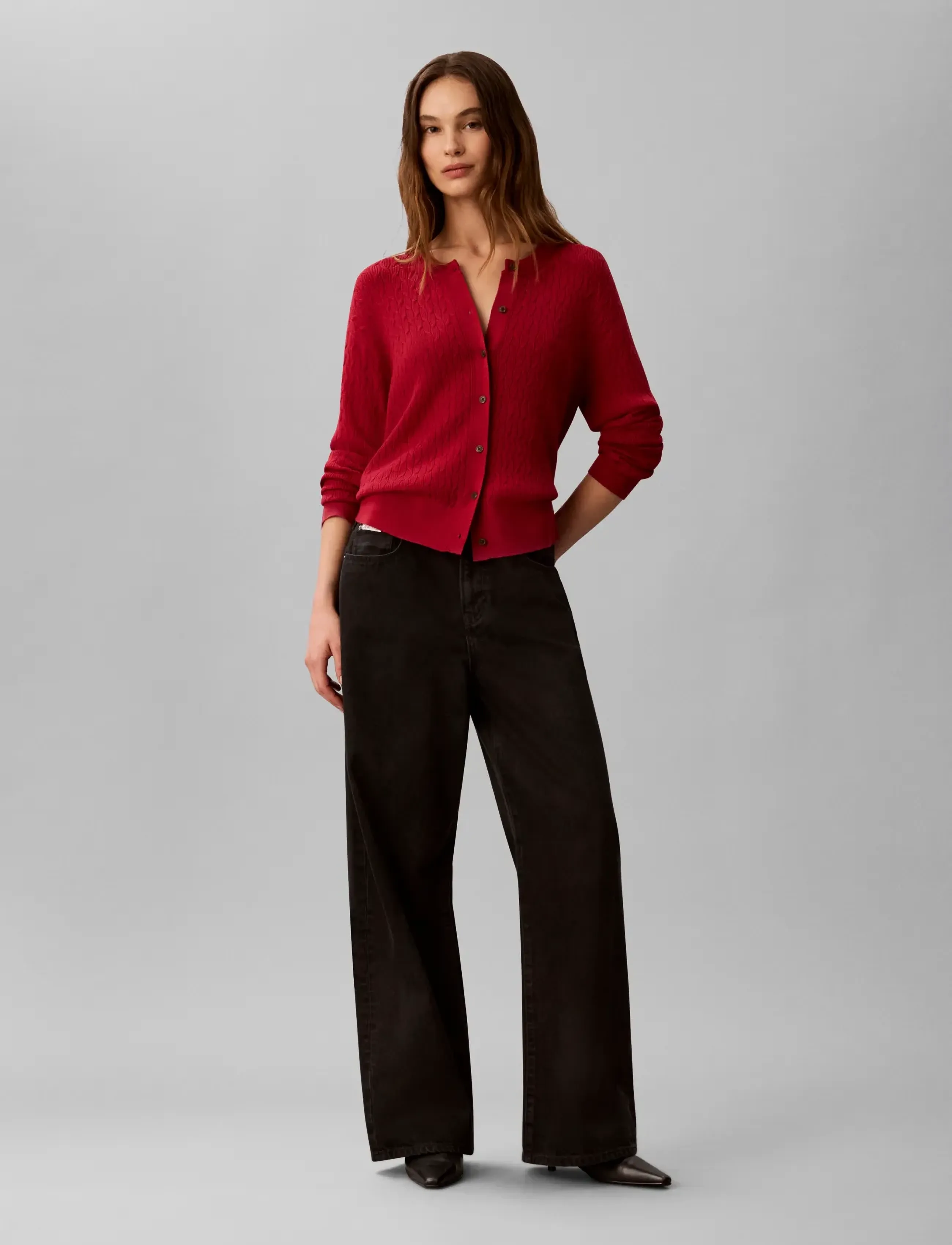 Calvin Klein - TECH KNIT CABLE CARDIGAN - rio red - 0