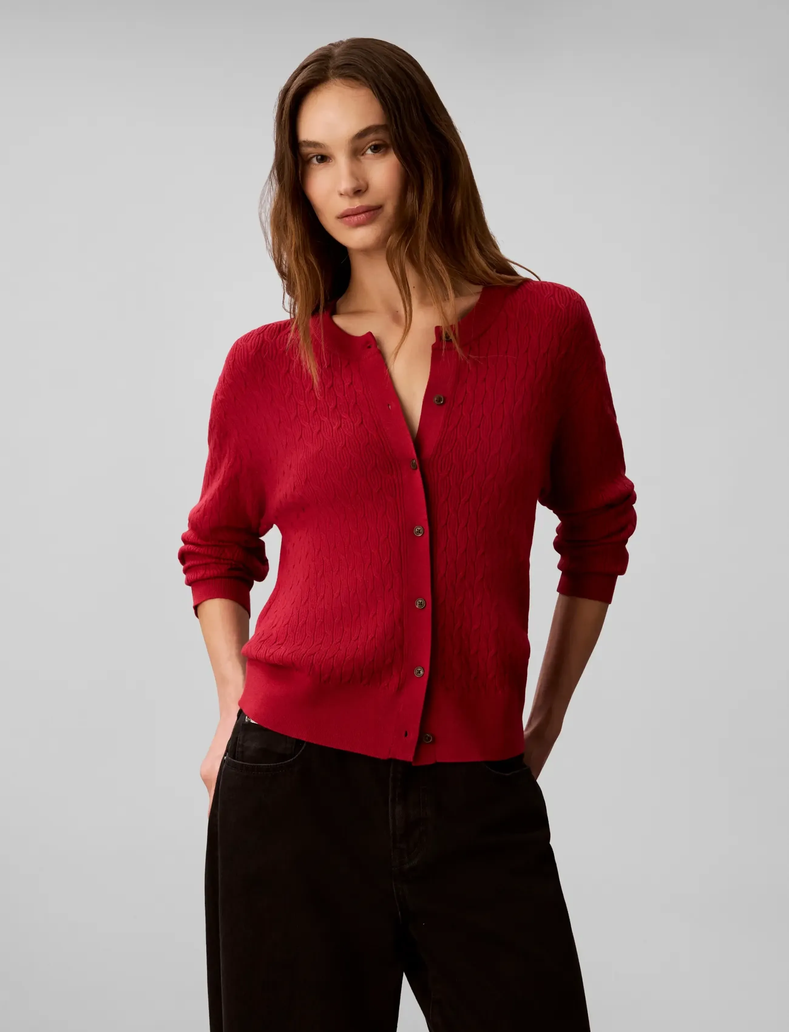 Calvin Klein - TECH KNIT CABLE CARDIGAN - rio red - 3