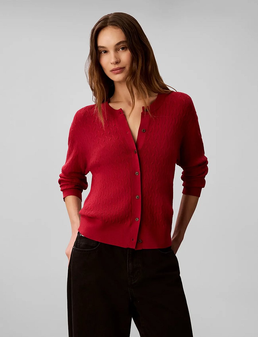 Calvin Klein - TECH KNIT CABLE CARDIGAN - strickjacken - rio red - 3