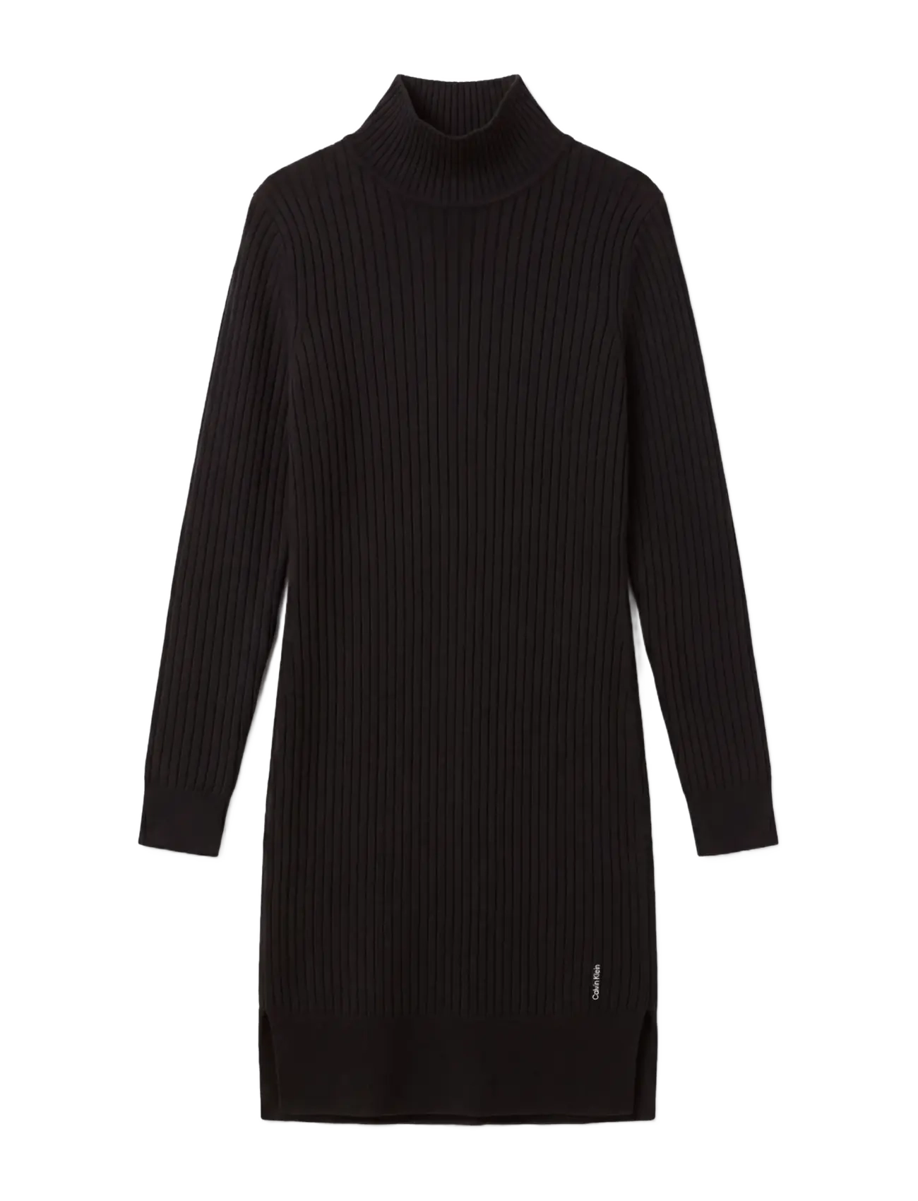 Calvin Klein - 100% MERINO TNECK DRESS - strikkjoler - black - 1