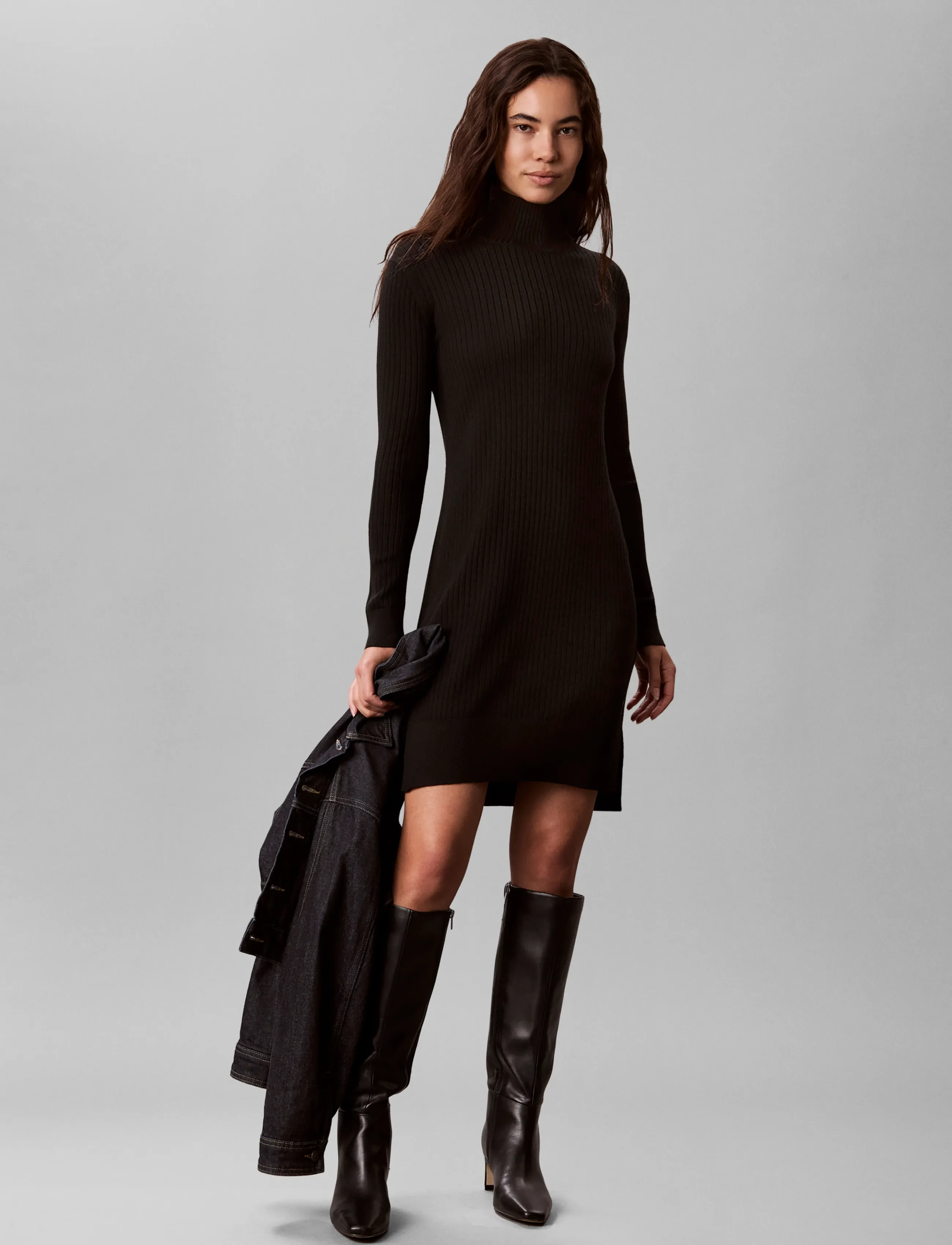 Calvin Klein 100% MERINO TNECK DRESS - Calvin Klein - BLACK / black