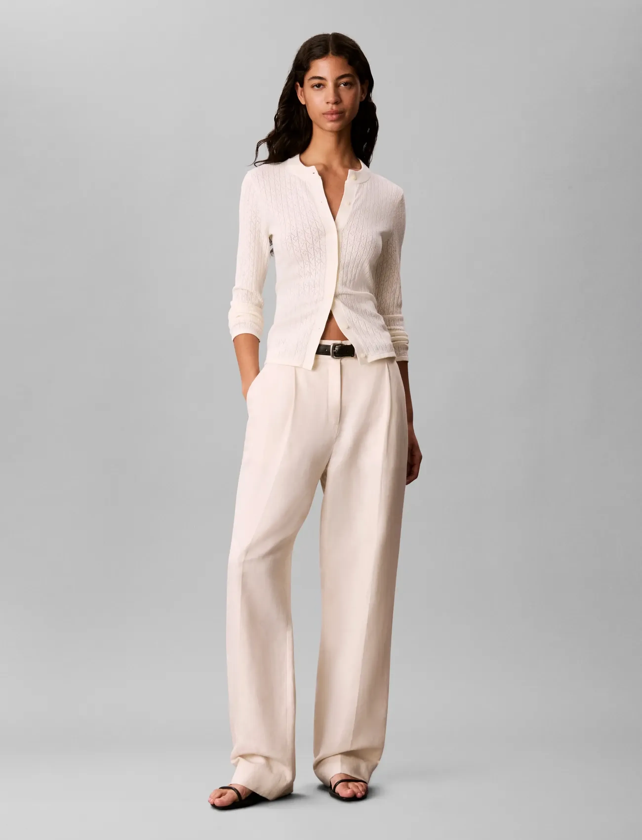 Calvin Klein - LS AOP Pointelle Cardigan - tofu - 0