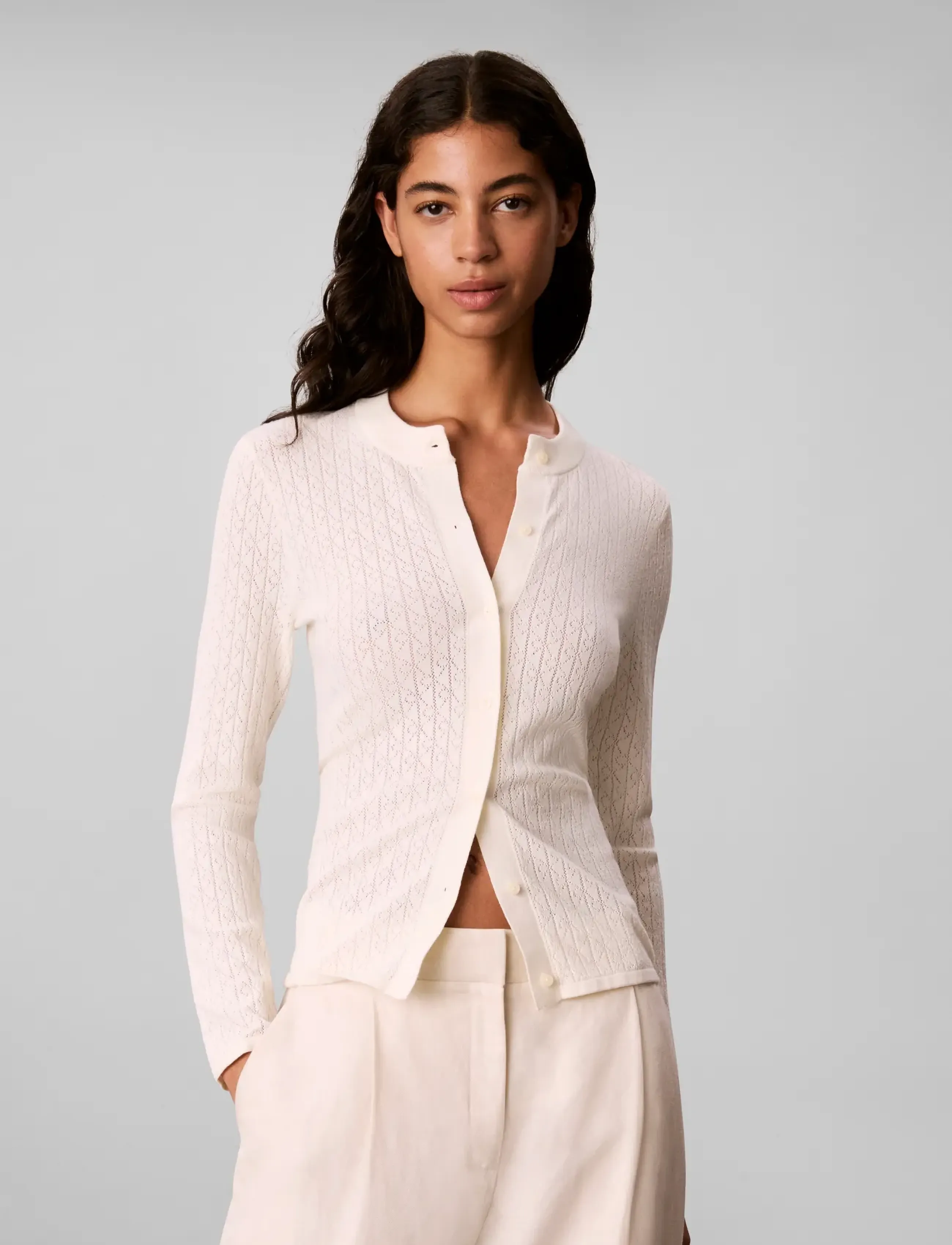 Calvin Klein - LS AOP Pointelle Cardigan - tofu - 3