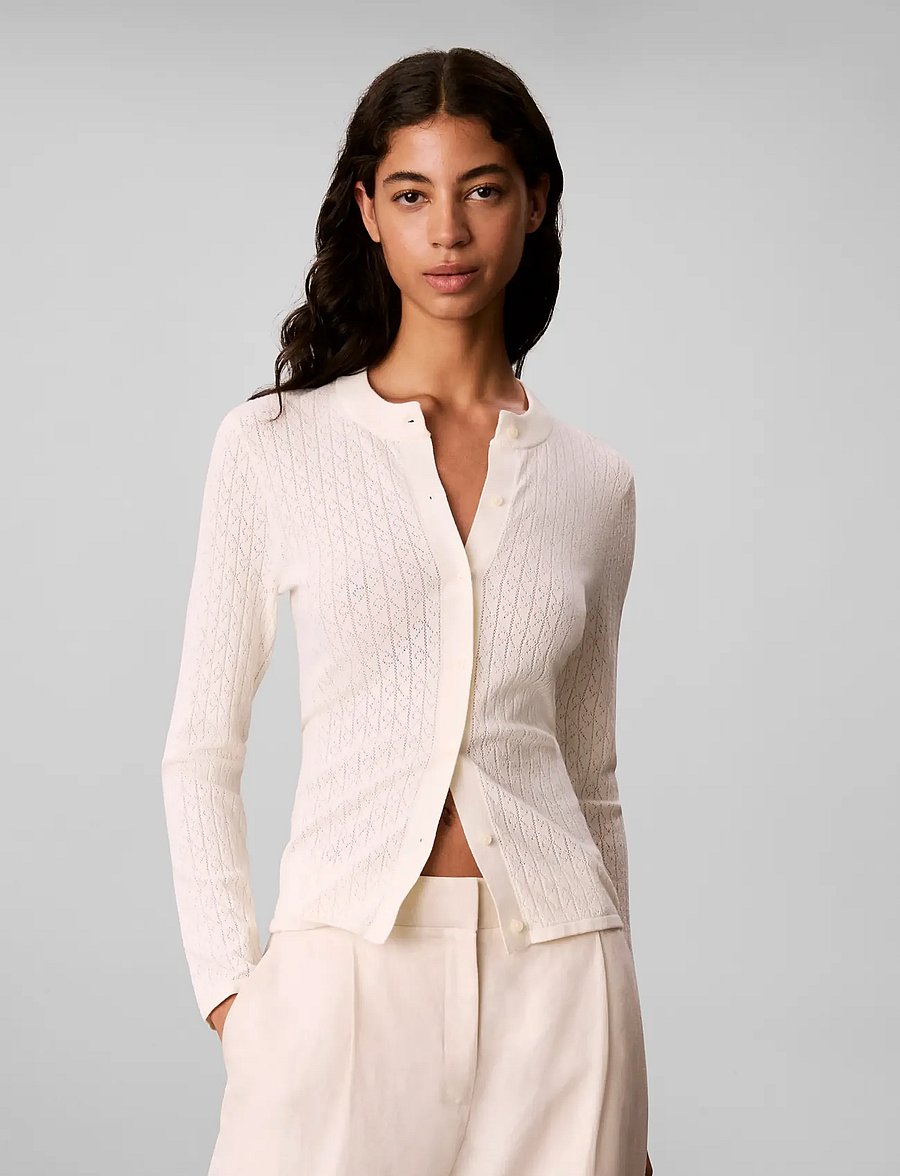 Calvin Klein - LS AOP Pointelle Cardigan - strickjacken - tofu - 3