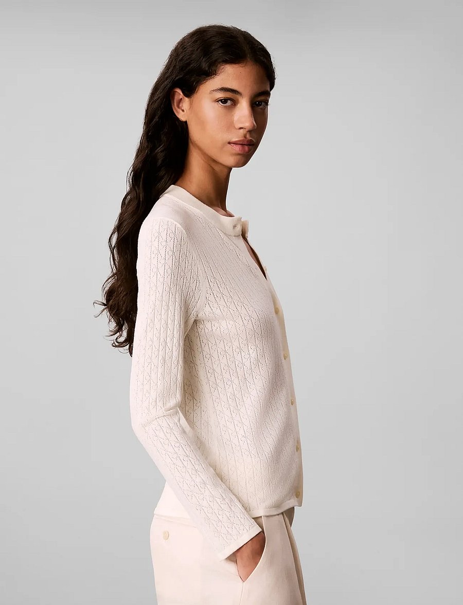 Calvin Klein - LS AOP Pointelle Cardigan - strickjacken - tofu - 5