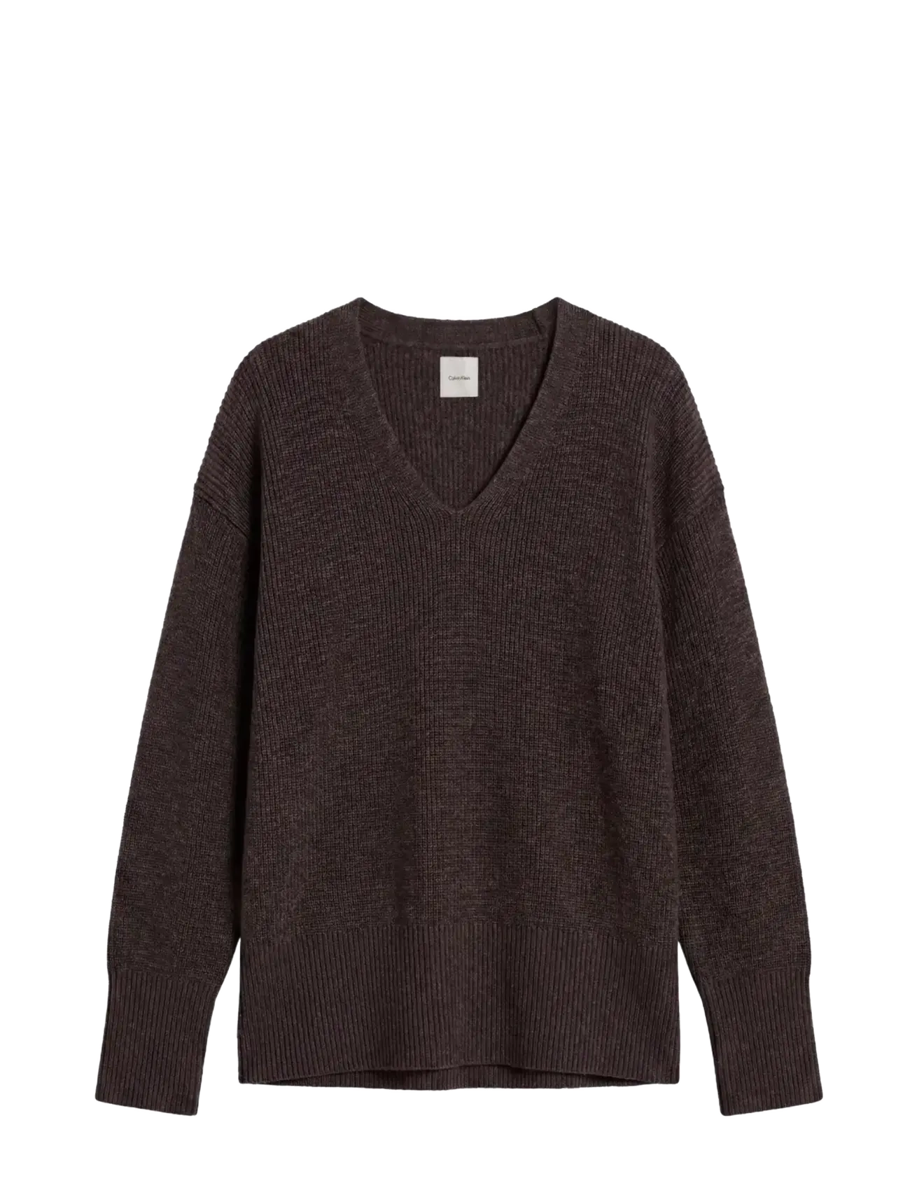 Calvin Klein Wool Blend VNeck LS Sweater - Kvinnor - B85 GUNMETAL HEATHER / grey