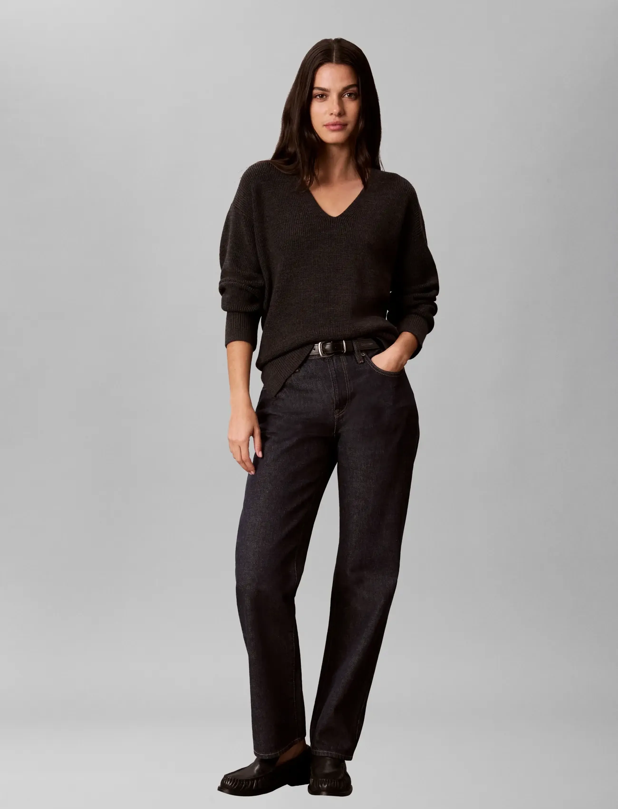 Calvin Klein - Wool Blend VNeck LS Sweater - b85 gunmetal heather - 0