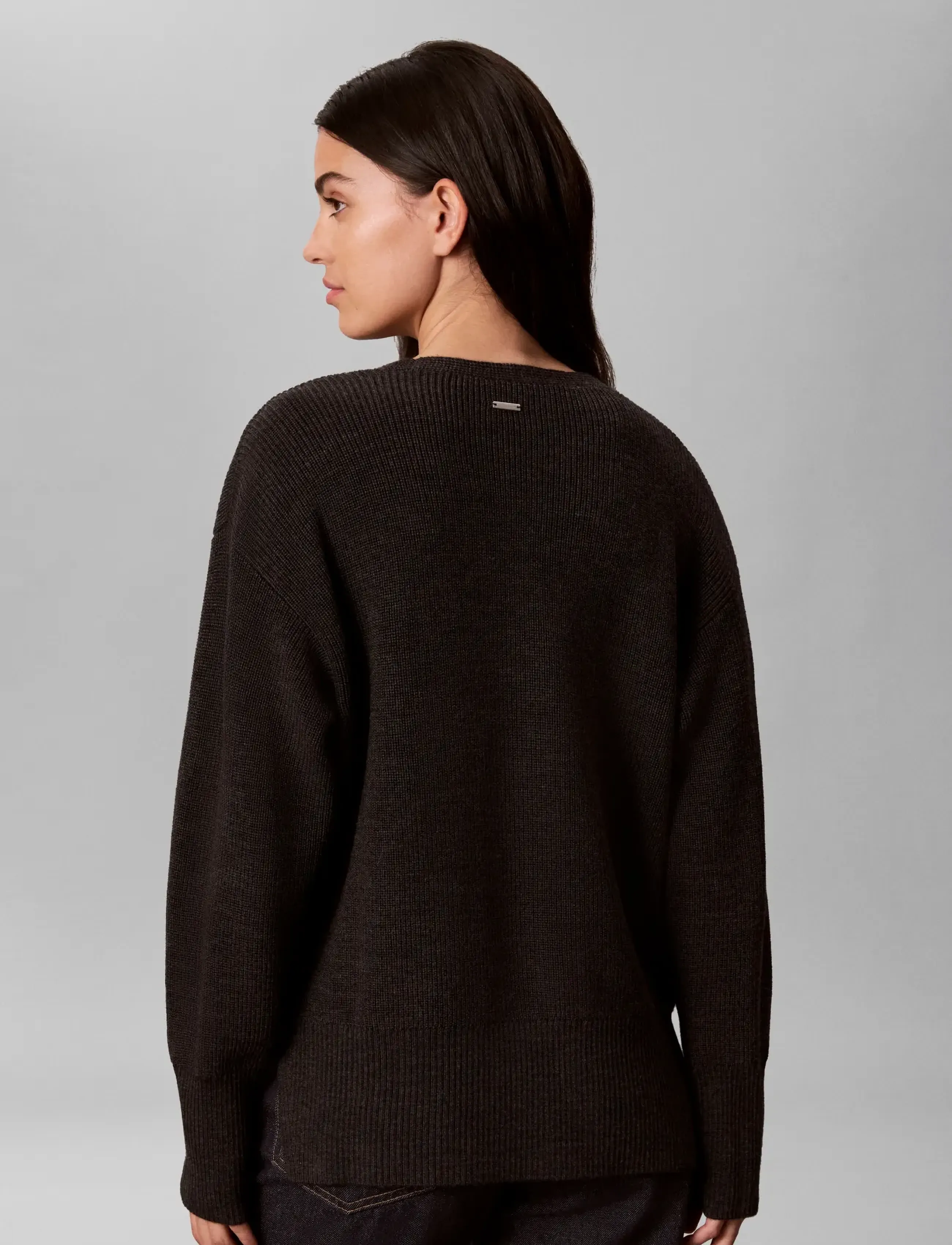 Calvin Klein - Wool Blend VNeck LS Sweater - b85 gunmetal heather - 2