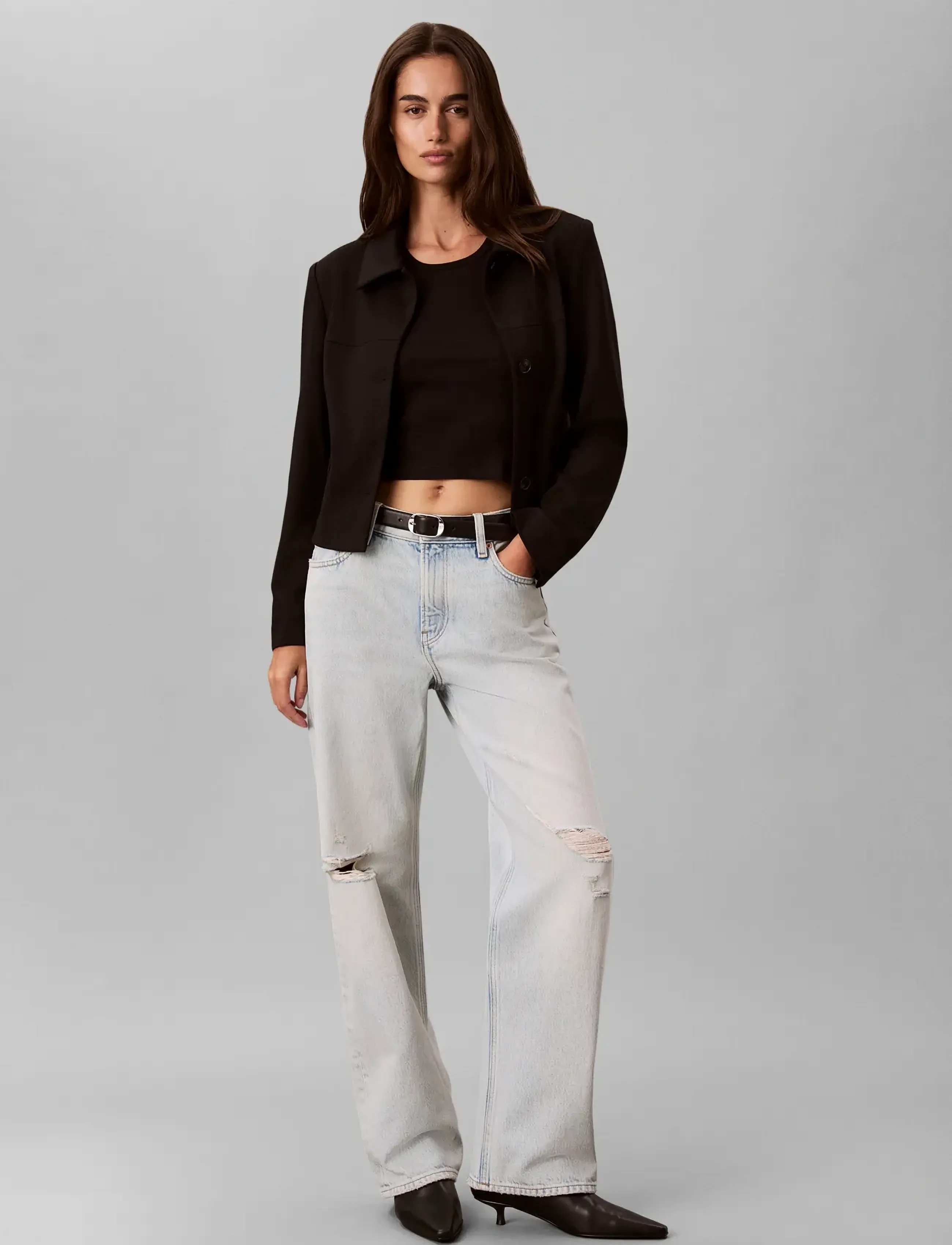 Calvin Klein Ponte Jacket, Damen, Cropped Jacke, Schwarz, Gr.32