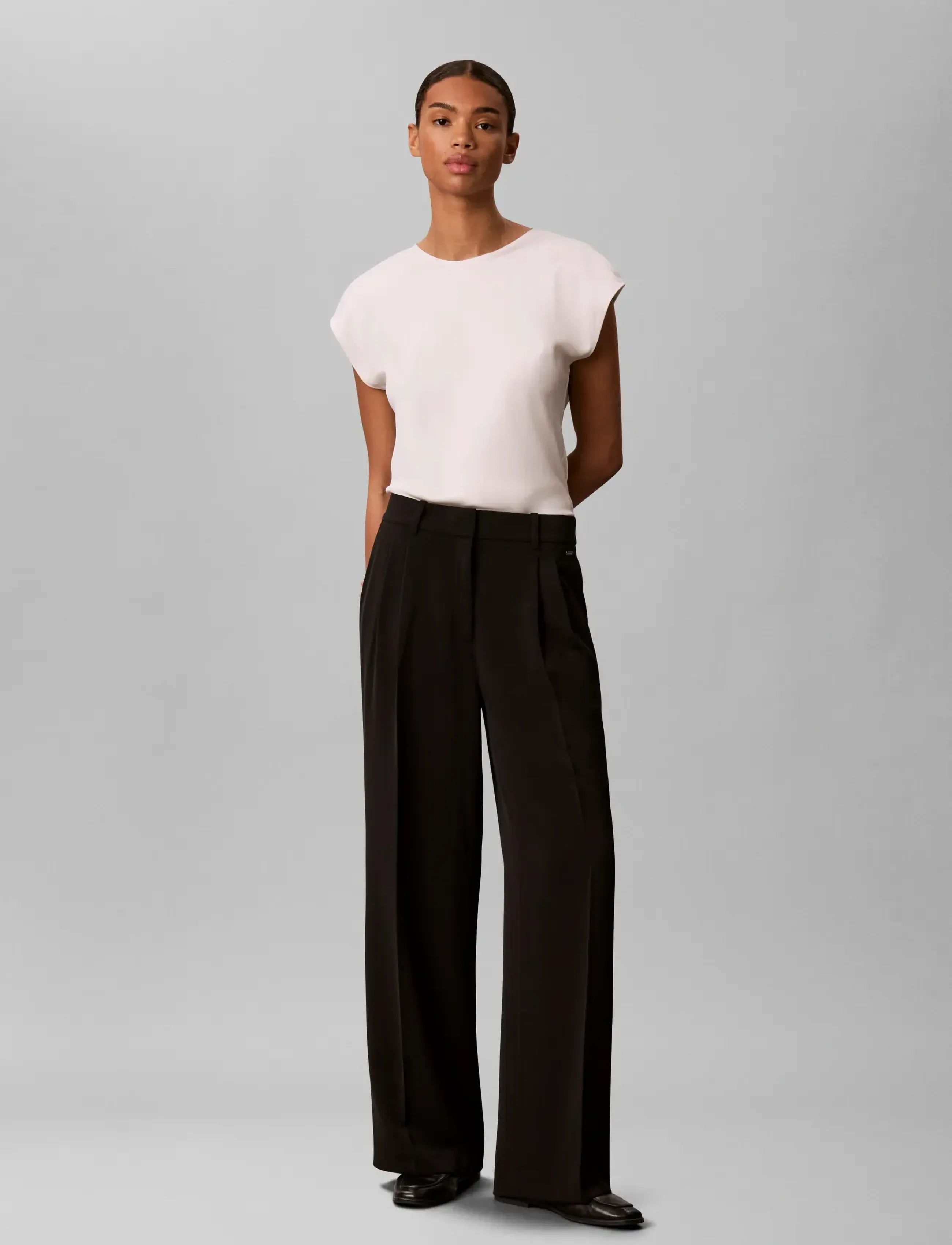 Calvin Klein CLEAN POLY TWILL WIDE LEG PLEAT - Kleidung - BLACK / black