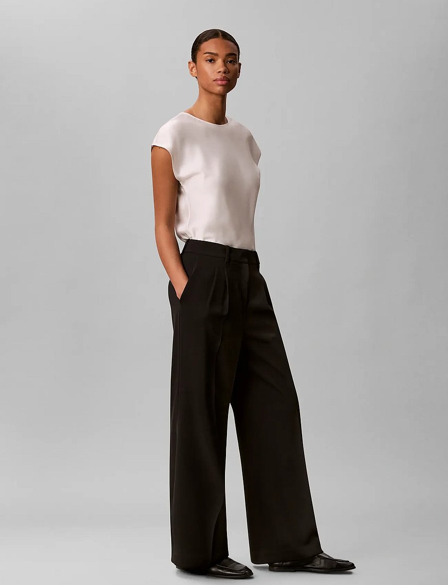 Calvin Klein - CLEAN POLY TWILL WIDE LEG PLEAT - wide leg trousers - black - 5