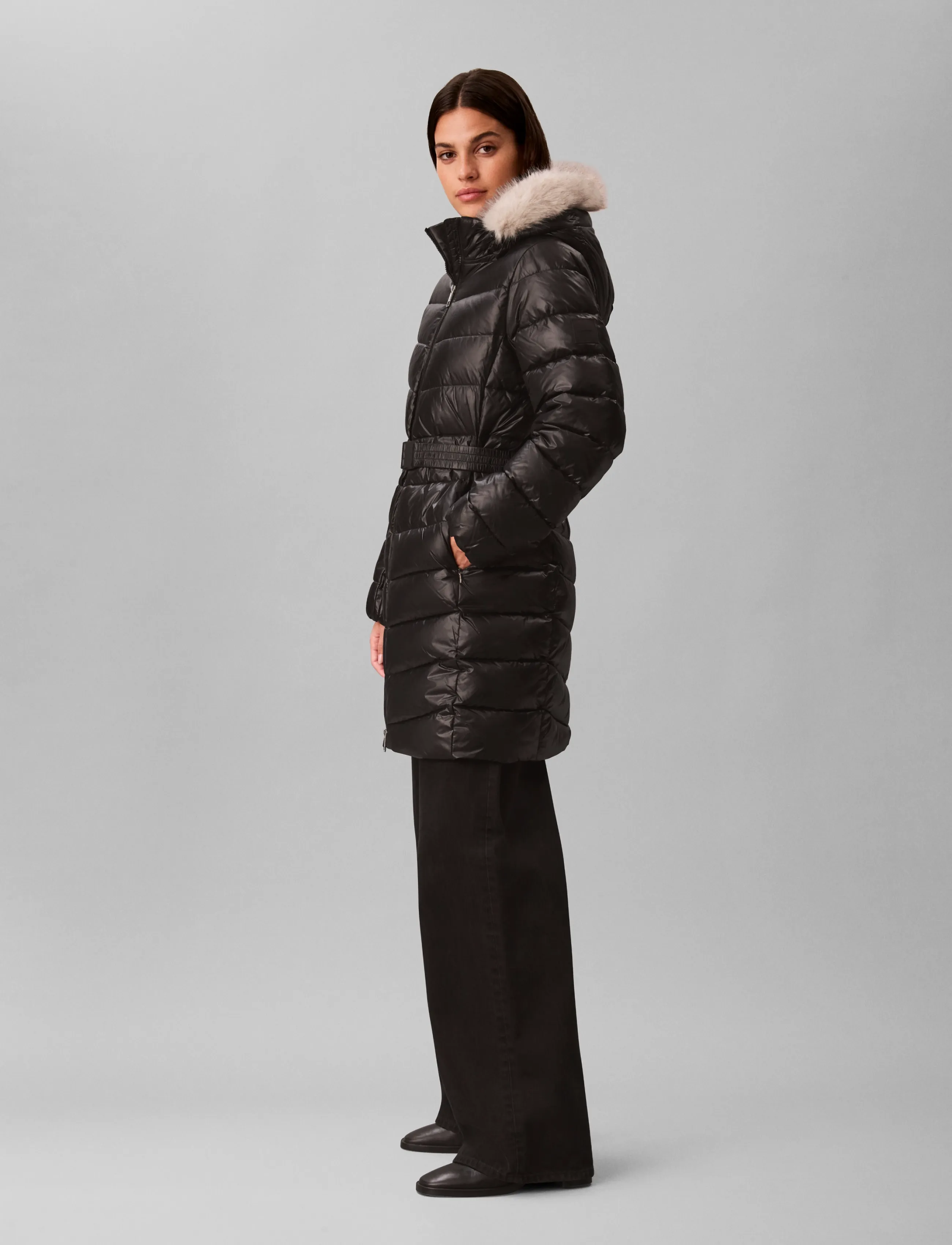 Calvin Klein - SHINE LW BELTED LONG PUFFER WITH - vinterjakker - black - 5