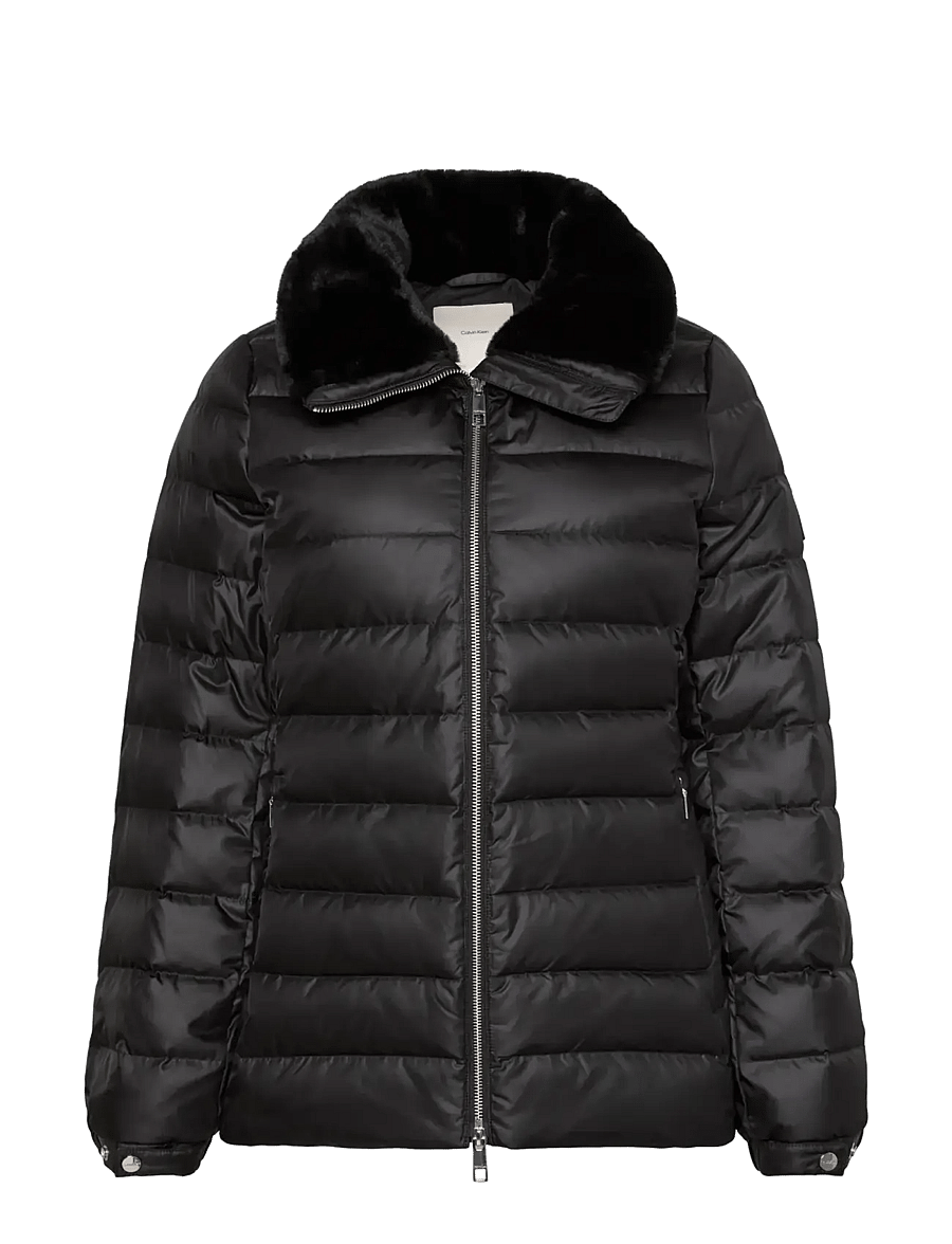 Calvin Klein - SATIN LW SHORT PUFFER WITH FUR - vinterjakker - black - 1