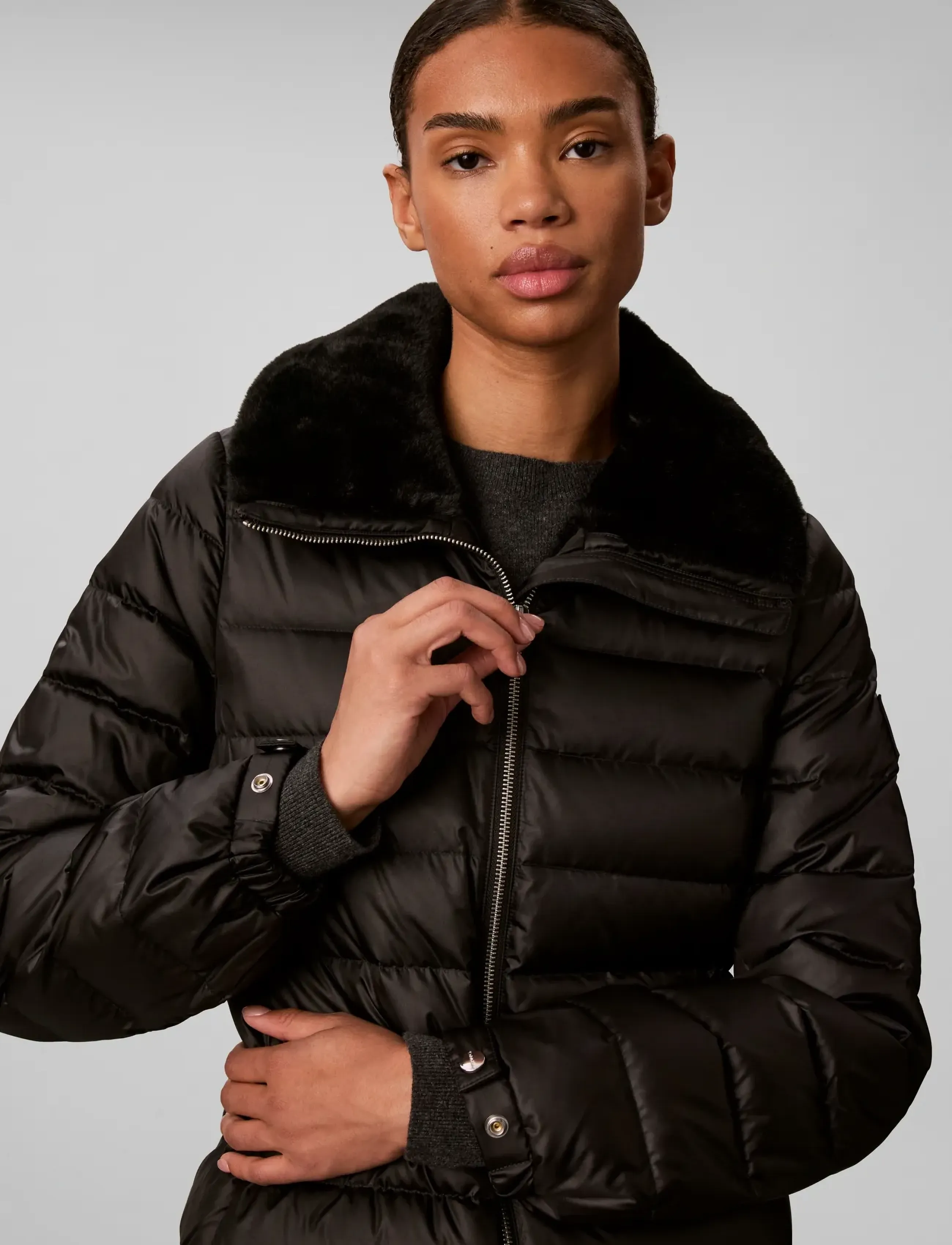 Calvin Klein - SATIN LW SHORT PUFFER WITH FUR - vinterjakker - black - 4
