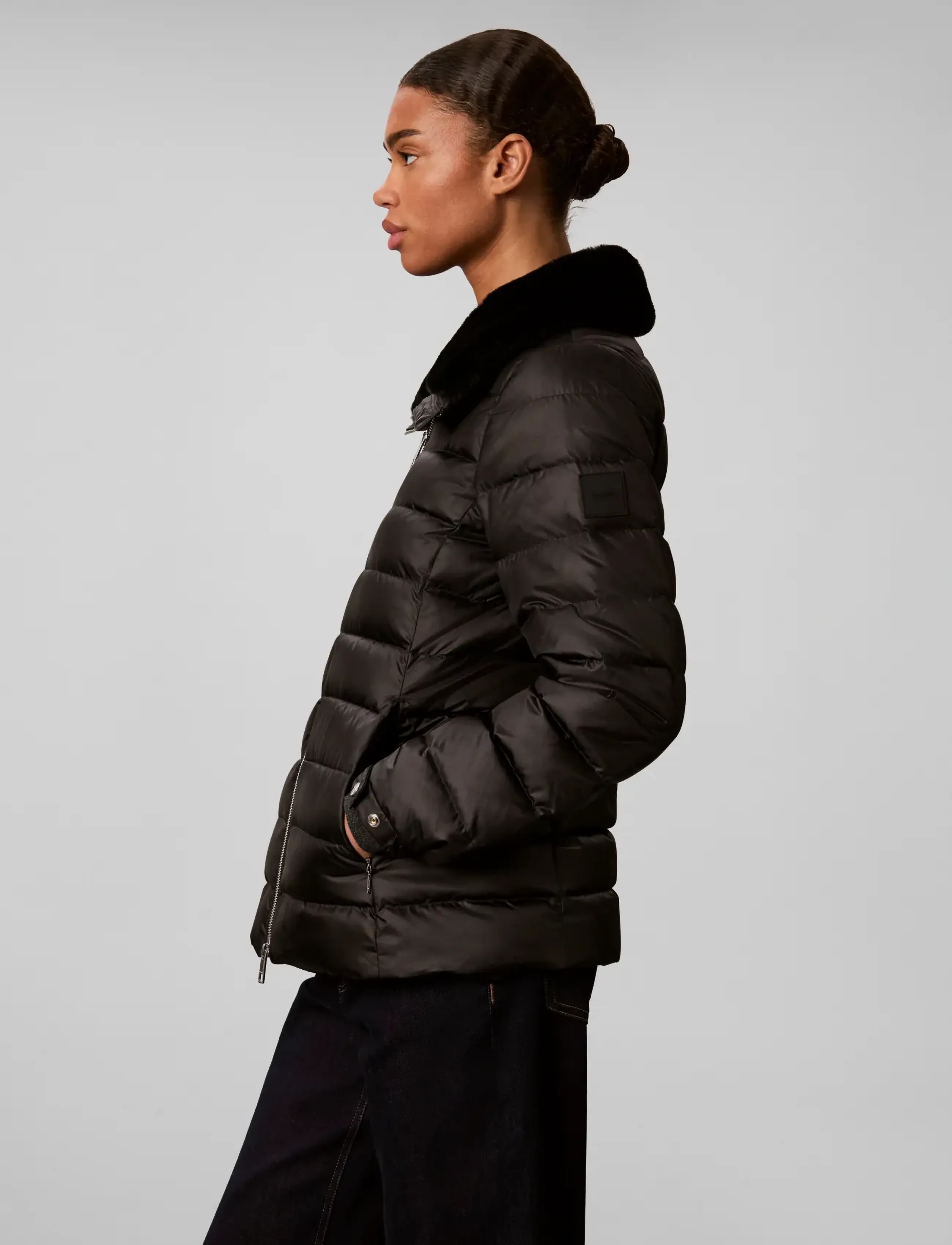 Calvin Klein - SATIN LW SHORT PUFFER WITH FUR - vinterjakker - black - 5