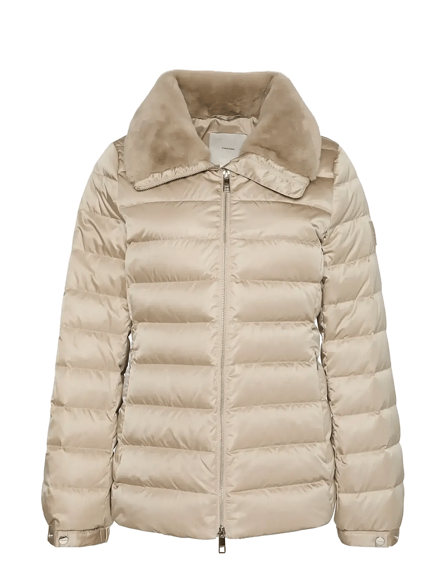 Calvin Klein - SATIN LW SHORT PUFFER WITH FUR - winterjacken - crockery - 1