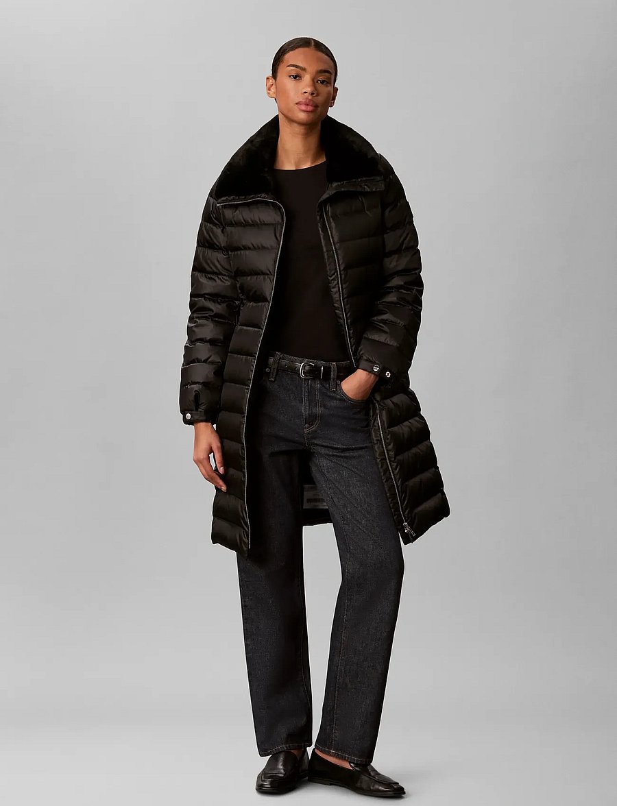 Calvin Klein - SATIN LW LONG PUFFER WITH FUR - winterjacken - black - 0